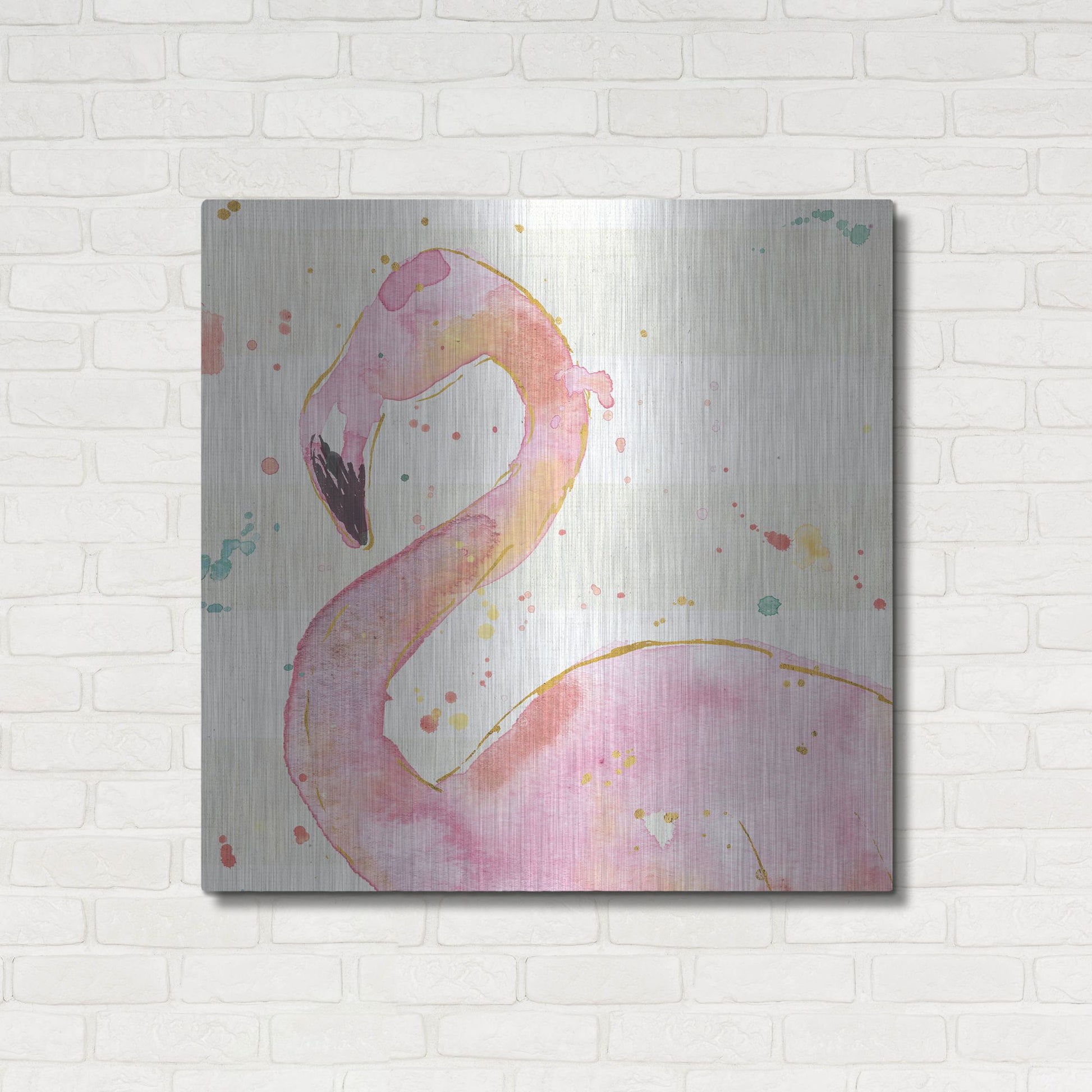 Luxe Metal Art 'Flamingo Fever III' by Anne Tavoletti, Metal Wall Art,36x36