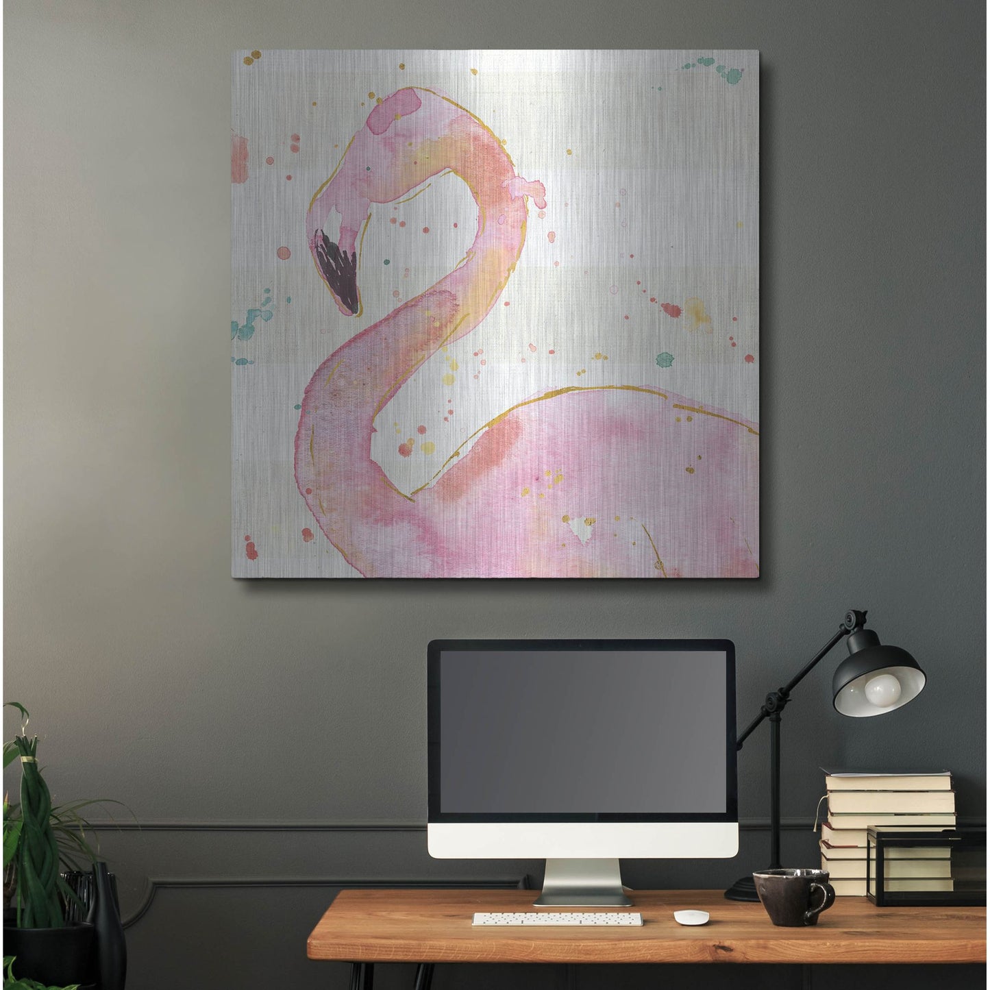 Luxe Metal Art 'Flamingo Fever III' by Anne Tavoletti, Metal Wall Art,36x36