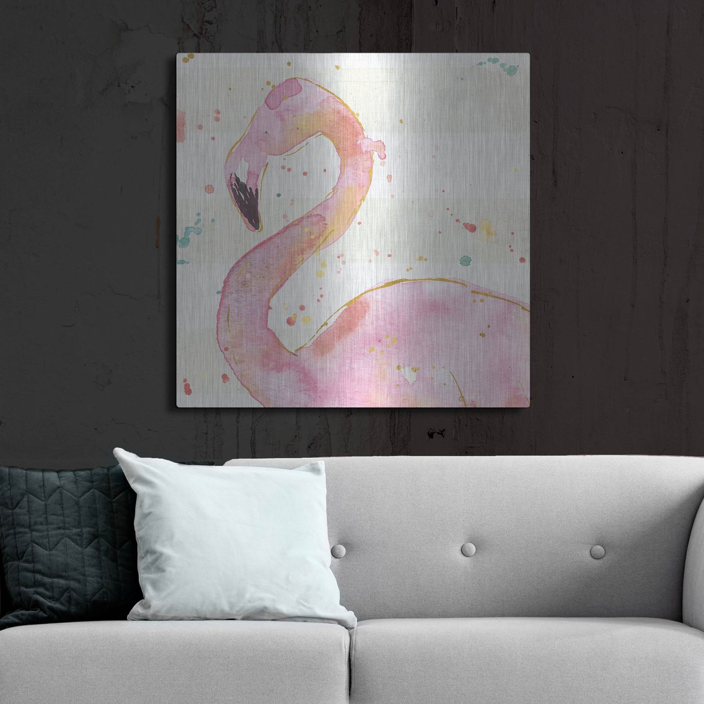 Luxe Metal Art 'Flamingo Fever III' by Anne Tavoletti, Metal Wall Art,36x36