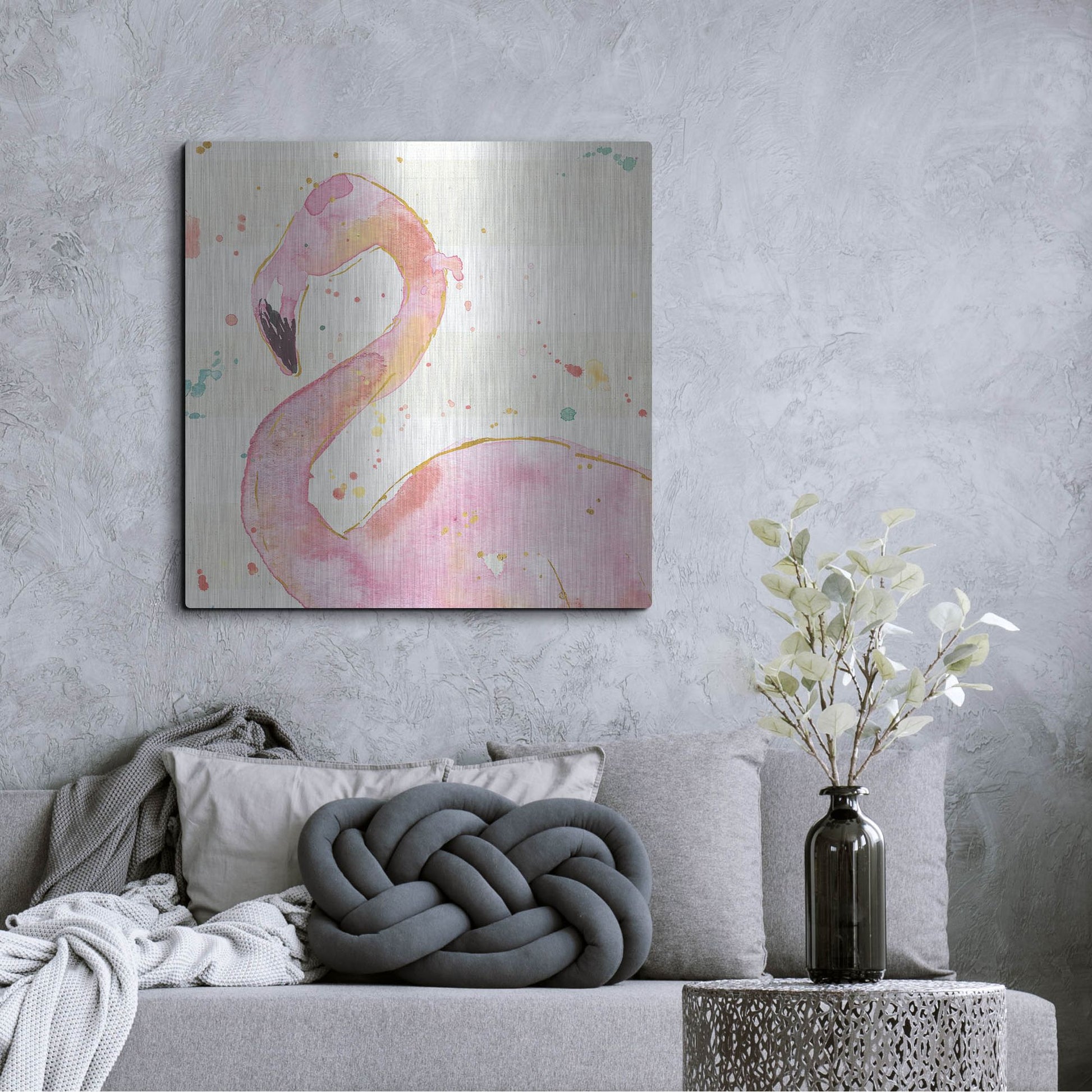 Luxe Metal Art 'Flamingo Fever III' by Anne Tavoletti, Metal Wall Art,36x36