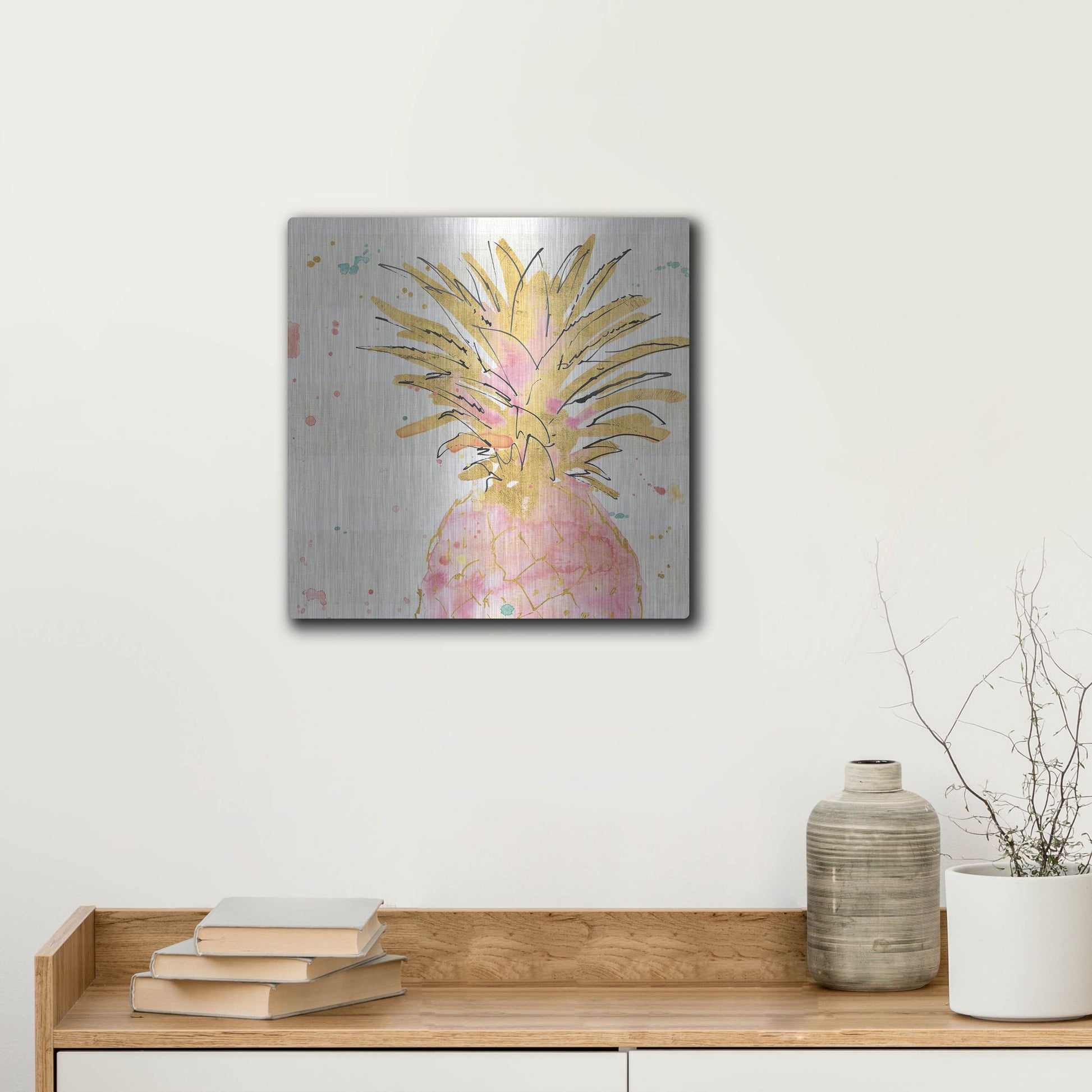 Luxe Metal Art 'Flamingo Fever V' by Anne Tavoletti, Metal Wall Art,12x12