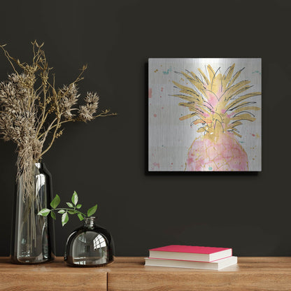 Luxe Metal Art 'Flamingo Fever V' by Anne Tavoletti, Metal Wall Art,12x12