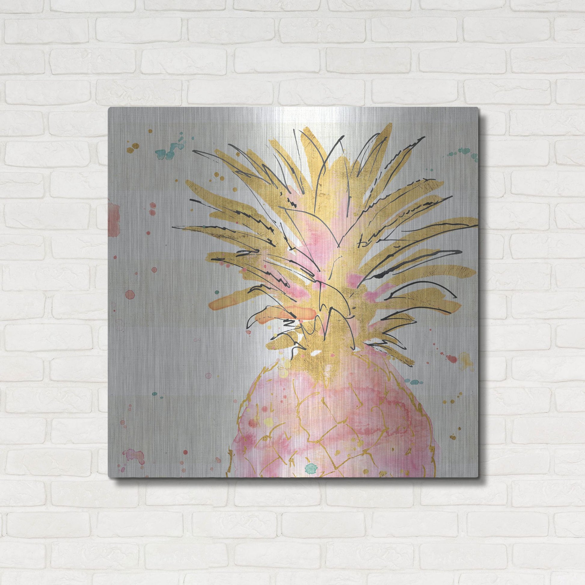 Luxe Metal Art 'Flamingo Fever V' by Anne Tavoletti, Metal Wall Art,36x36