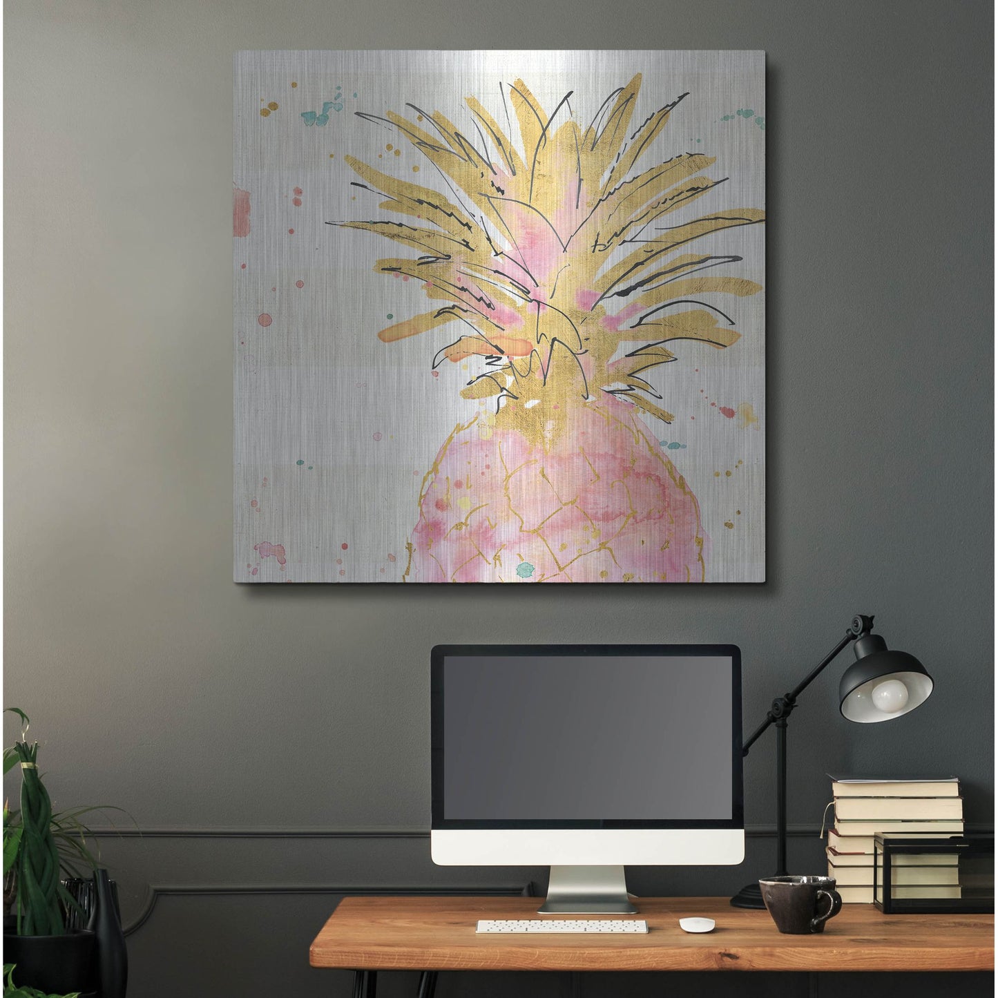 Luxe Metal Art 'Flamingo Fever V' by Anne Tavoletti, Metal Wall Art,36x36