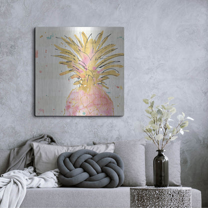 Luxe Metal Art 'Flamingo Fever V' by Anne Tavoletti, Metal Wall Art,36x36