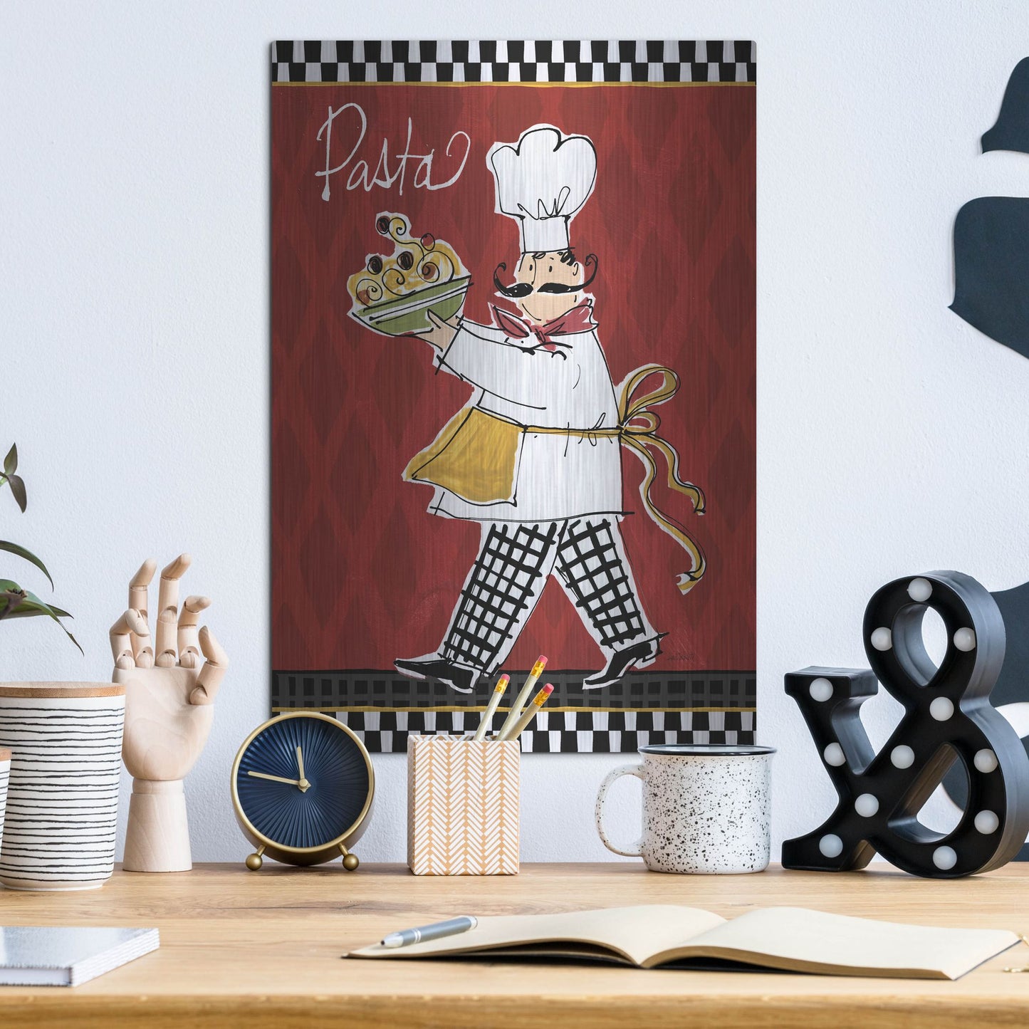 Luxe Metal Art 'Chefs on the Go I' by Anne Tavoletti, Metal Wall Art,12x16