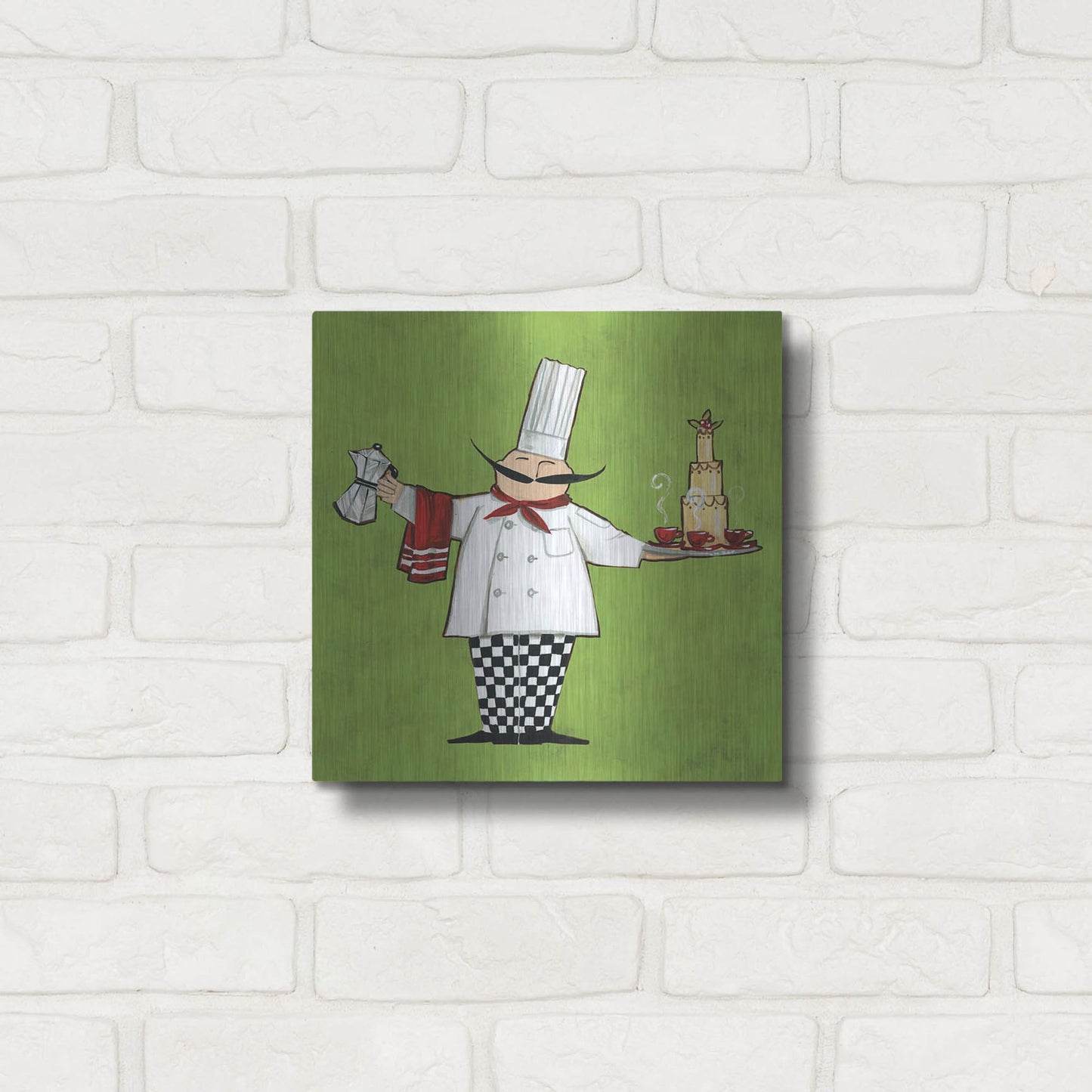 Luxe Metal Art 'Cafe Chef in Color' by Anne Tavoletti, Metal Wall Art,12x12