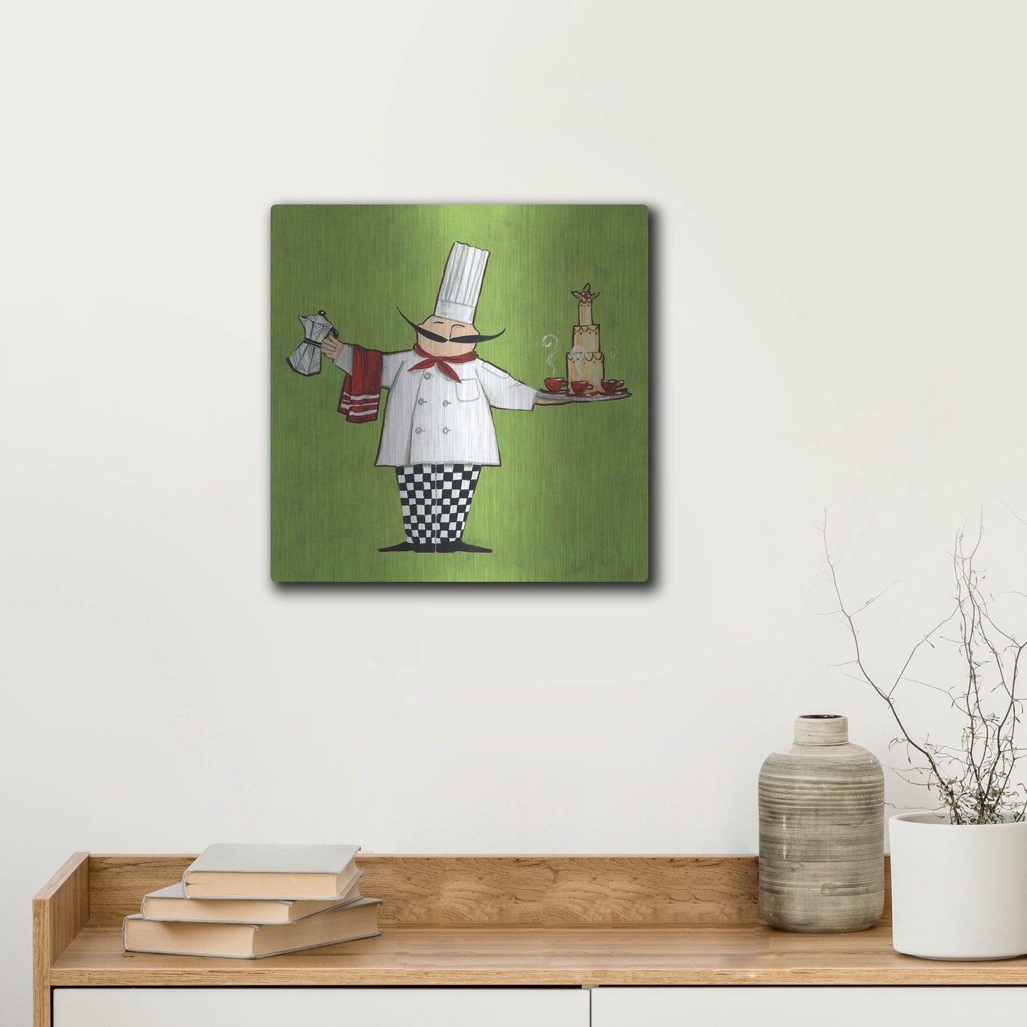 Luxe Metal Art 'Cafe Chef in Color' by Anne Tavoletti, Metal Wall Art,12x12