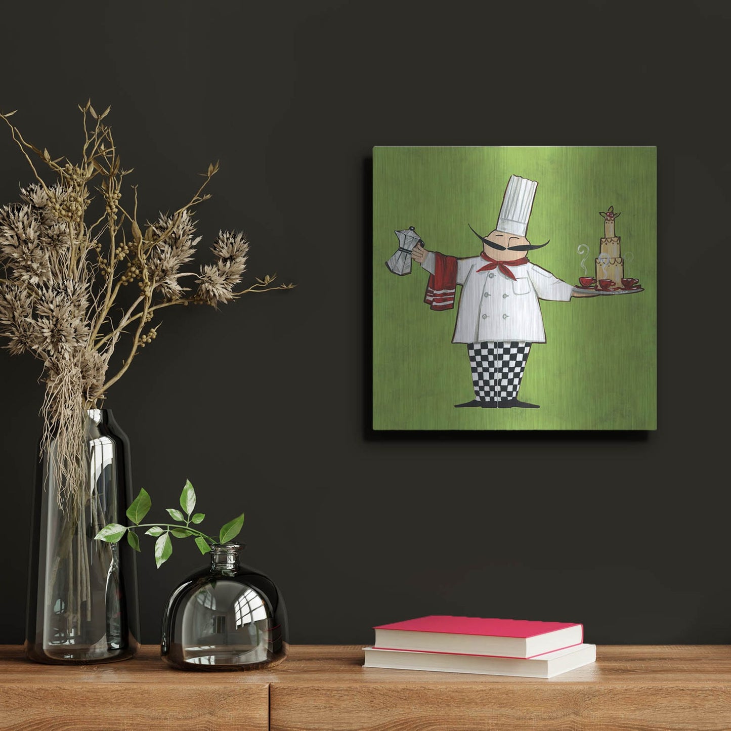 Luxe Metal Art 'Cafe Chef in Color' by Anne Tavoletti, Metal Wall Art,12x12