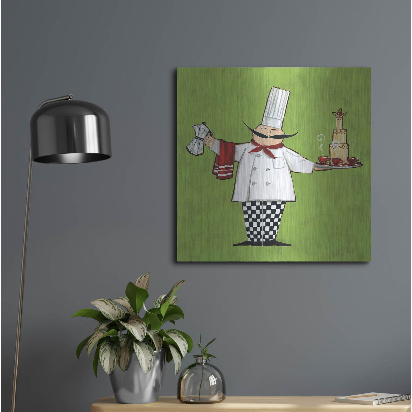 Luxe Metal Art 'Cafe Chef in Color' by Anne Tavoletti, Metal Wall Art,24x24