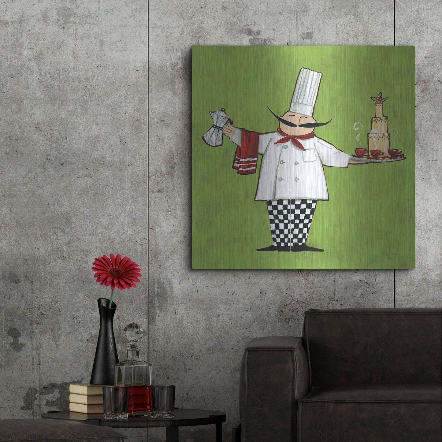 Luxe Metal Art 'Cafe Chef in Color' by Anne Tavoletti, Metal Wall Art,36x36