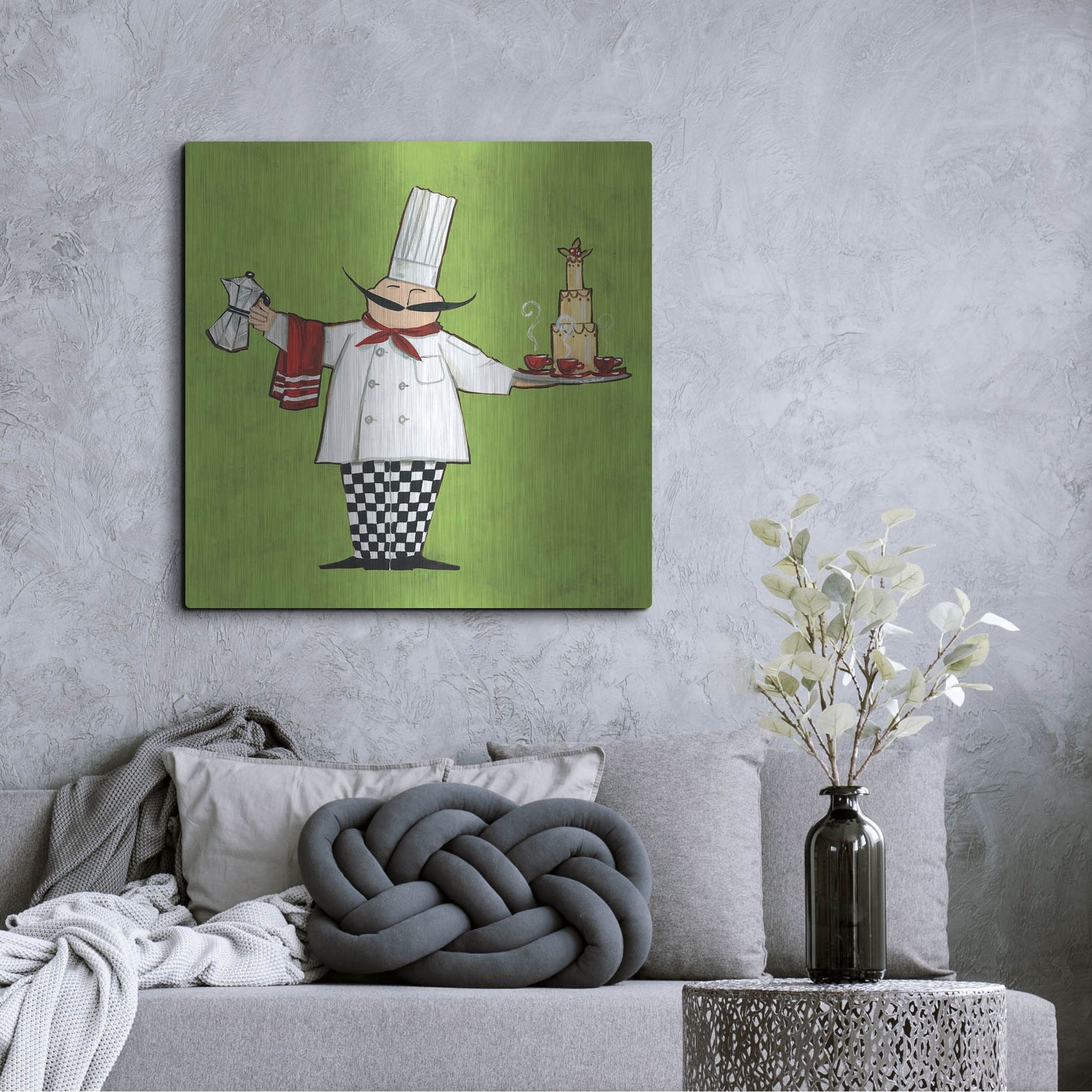 Luxe Metal Art 'Cafe Chef in Color' by Anne Tavoletti, Metal Wall Art,36x36