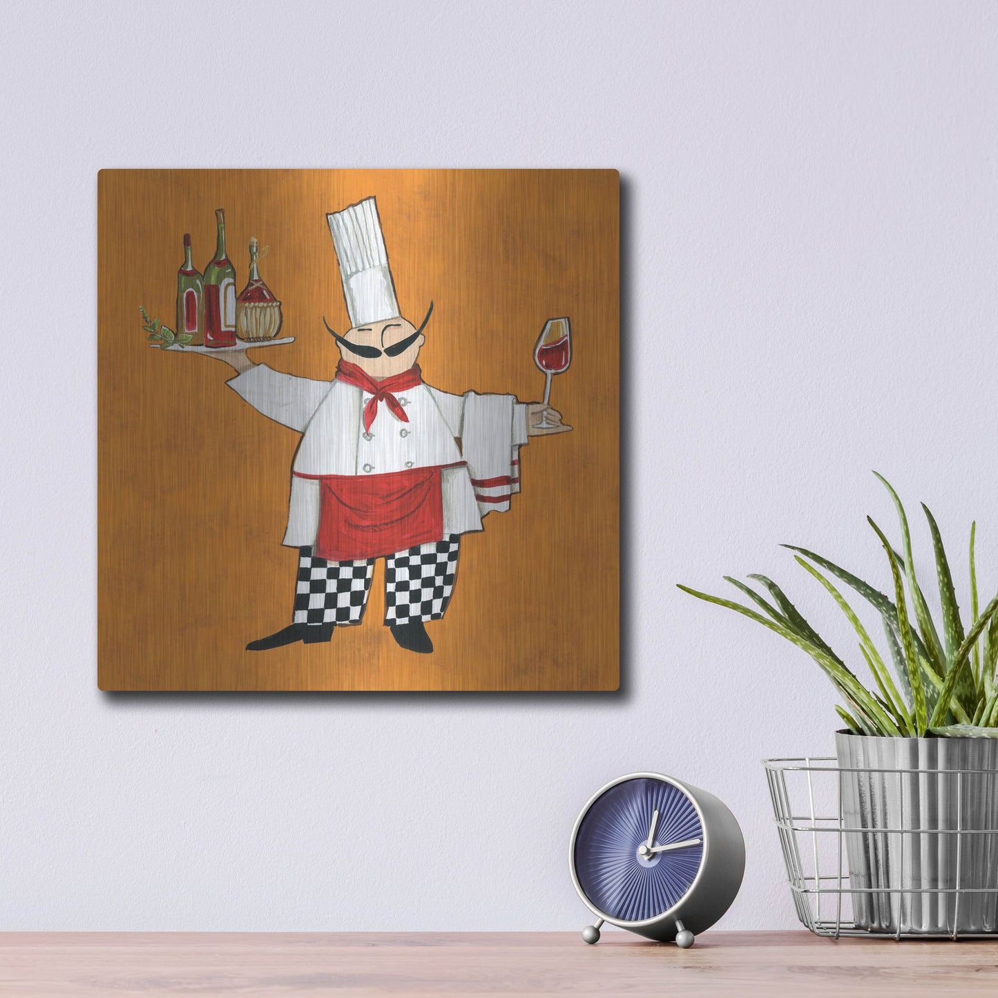 Luxe Metal Art 'Vino Chef in Color' by Anne Tavoletti, Metal Wall Art,12x12