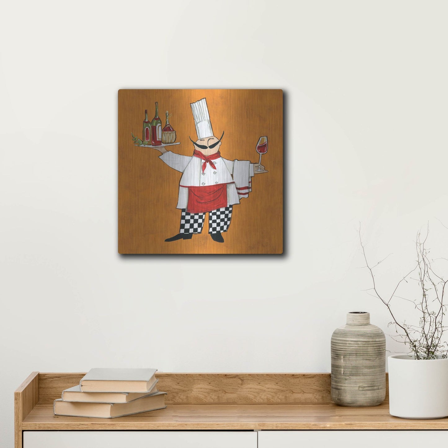 Luxe Metal Art 'Vino Chef in Color' by Anne Tavoletti, Metal Wall Art,12x12