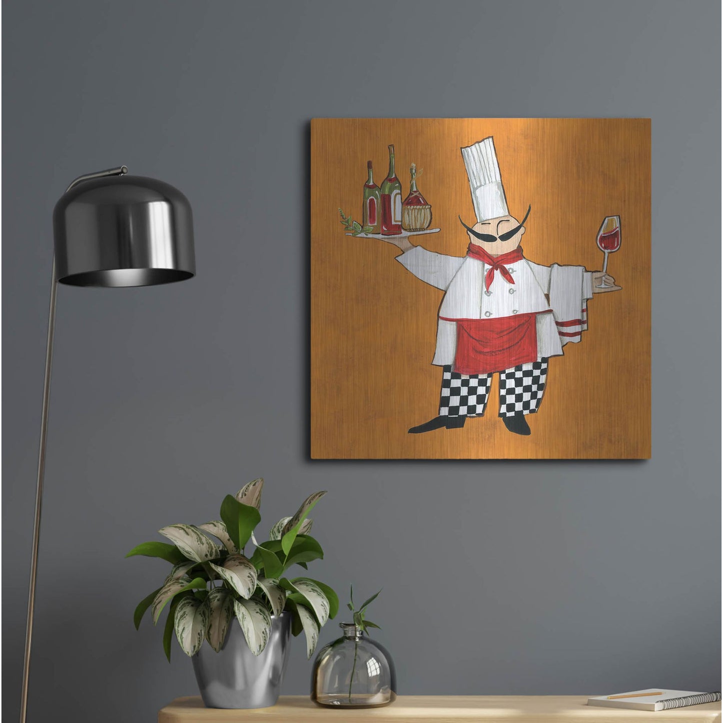 Luxe Metal Art 'Vino Chef in Color' by Anne Tavoletti, Metal Wall Art,24x24