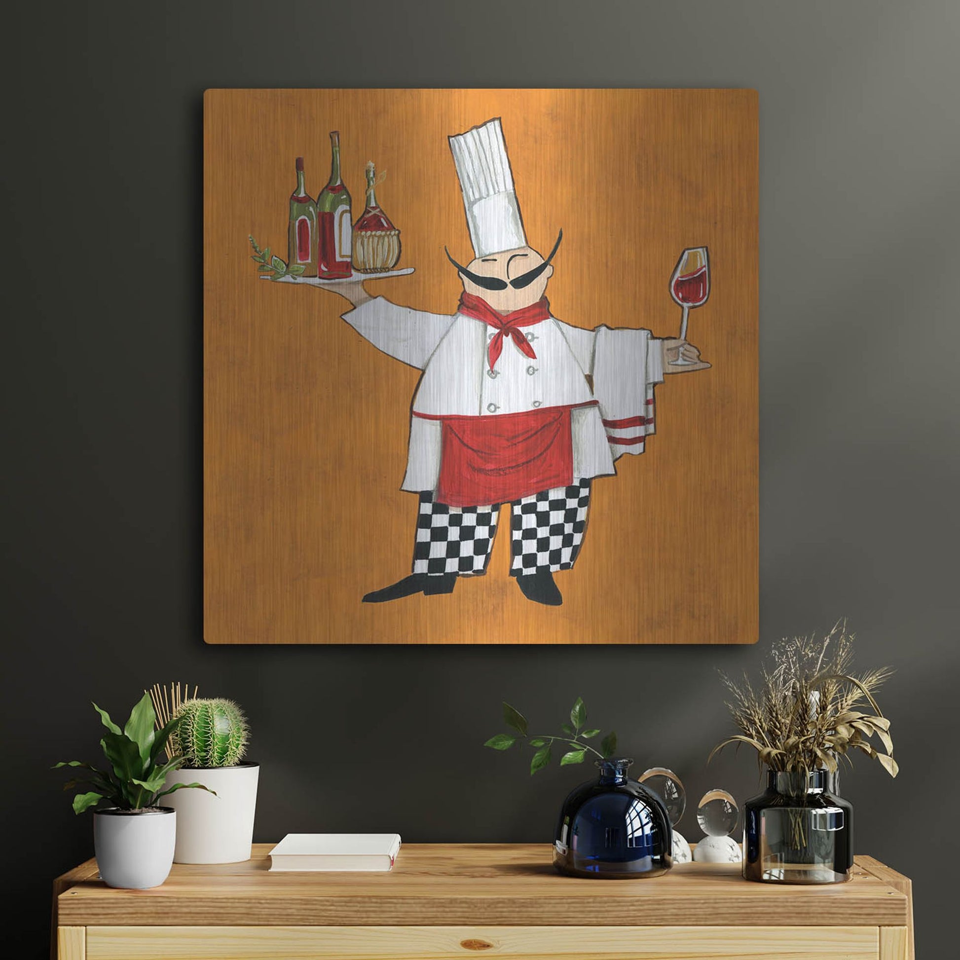 Luxe Metal Art 'Vino Chef in Color' by Anne Tavoletti, Metal Wall Art,24x24