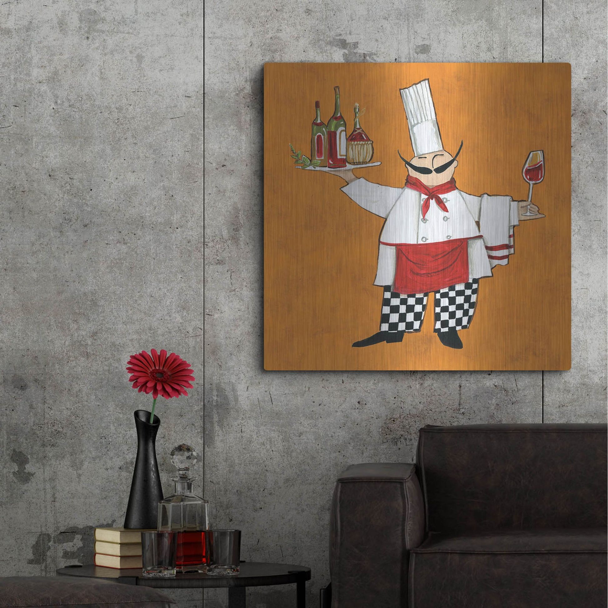 Luxe Metal Art 'Vino Chef in Color' by Anne Tavoletti, Metal Wall Art,36x36