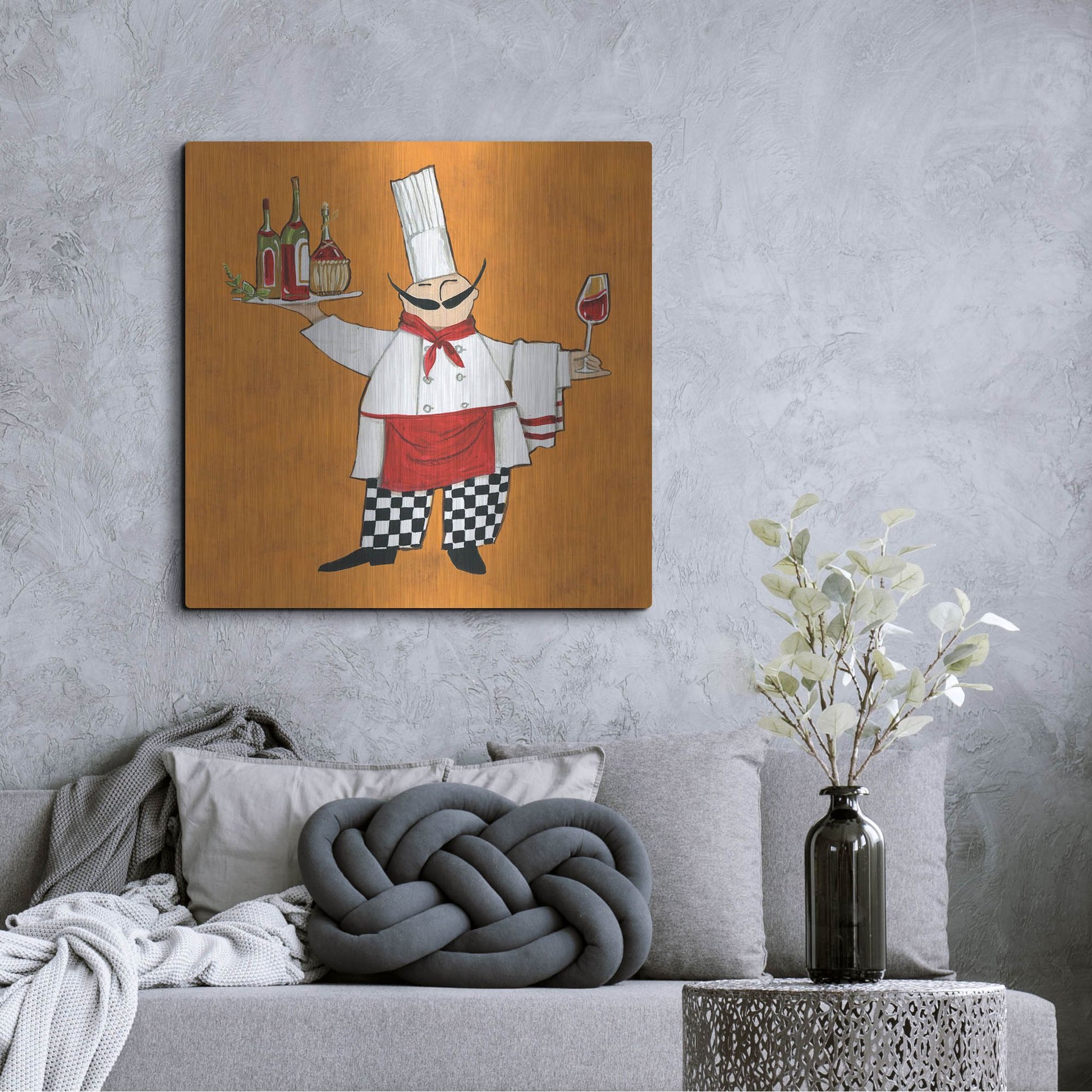 Luxe Metal Art 'Vino Chef in Color' by Anne Tavoletti, Metal Wall Art,36x36