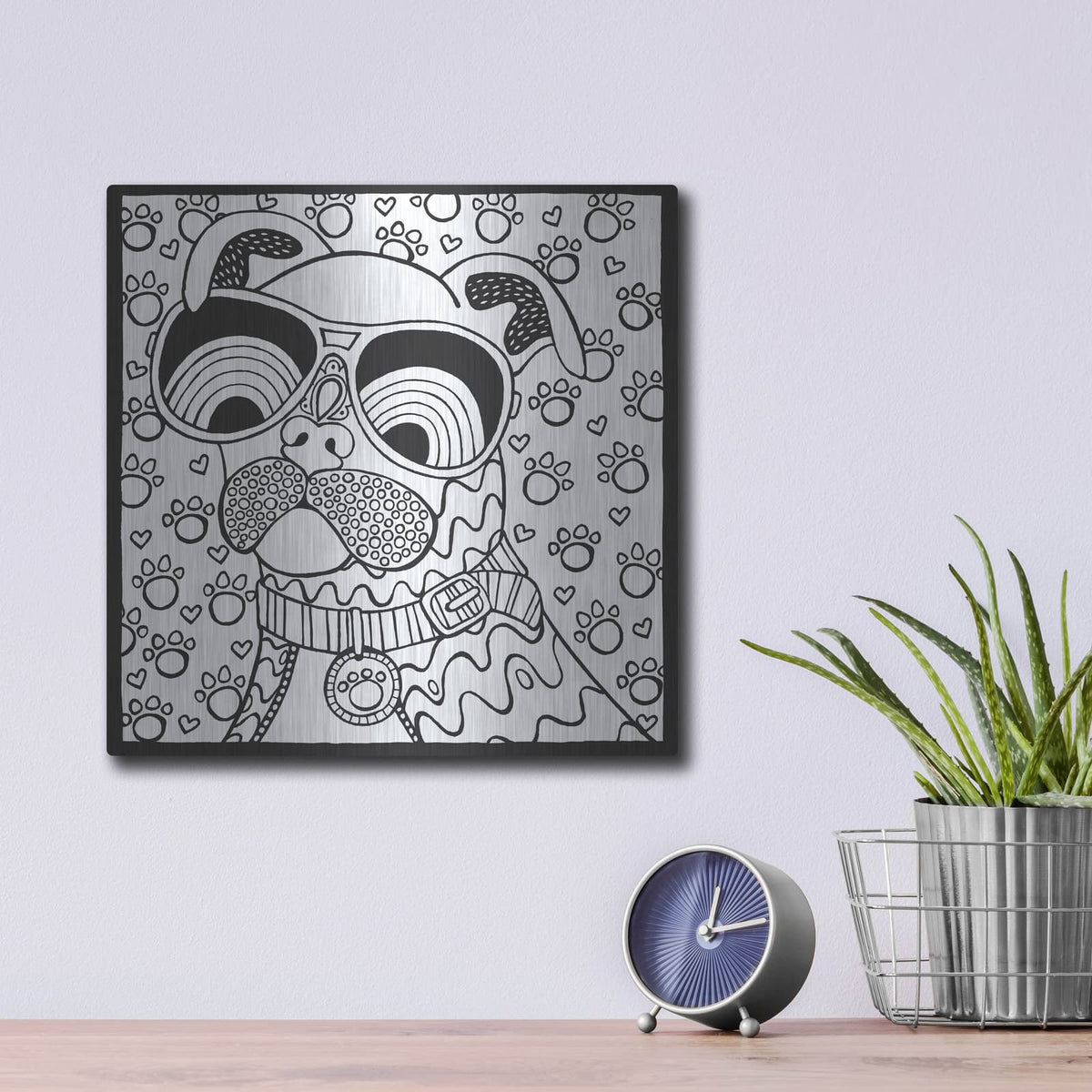 'Cool Pooch' by Hello Angel – Metal Wall Art, 12x12 room view