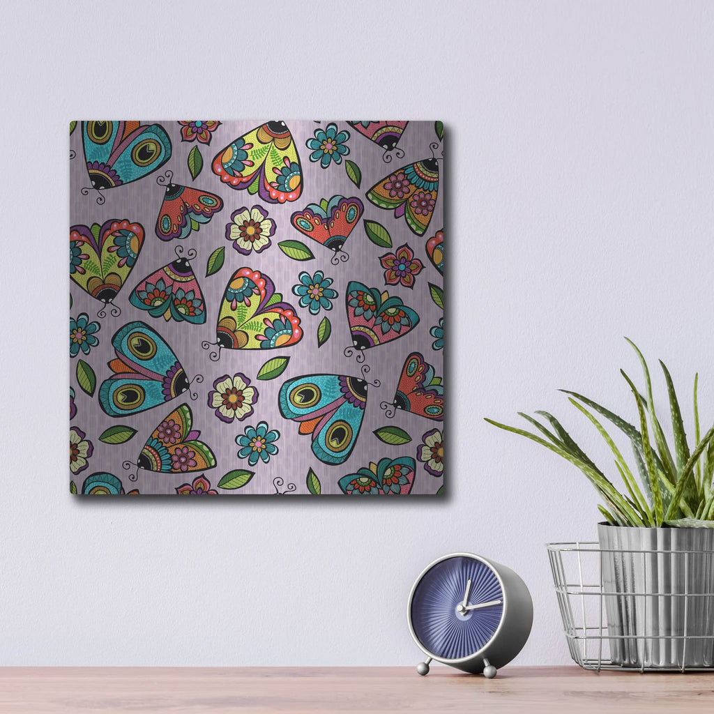 'Garden Moths Pattern Square' by Hello Angel – Metal Wall Art, 12x12 room view