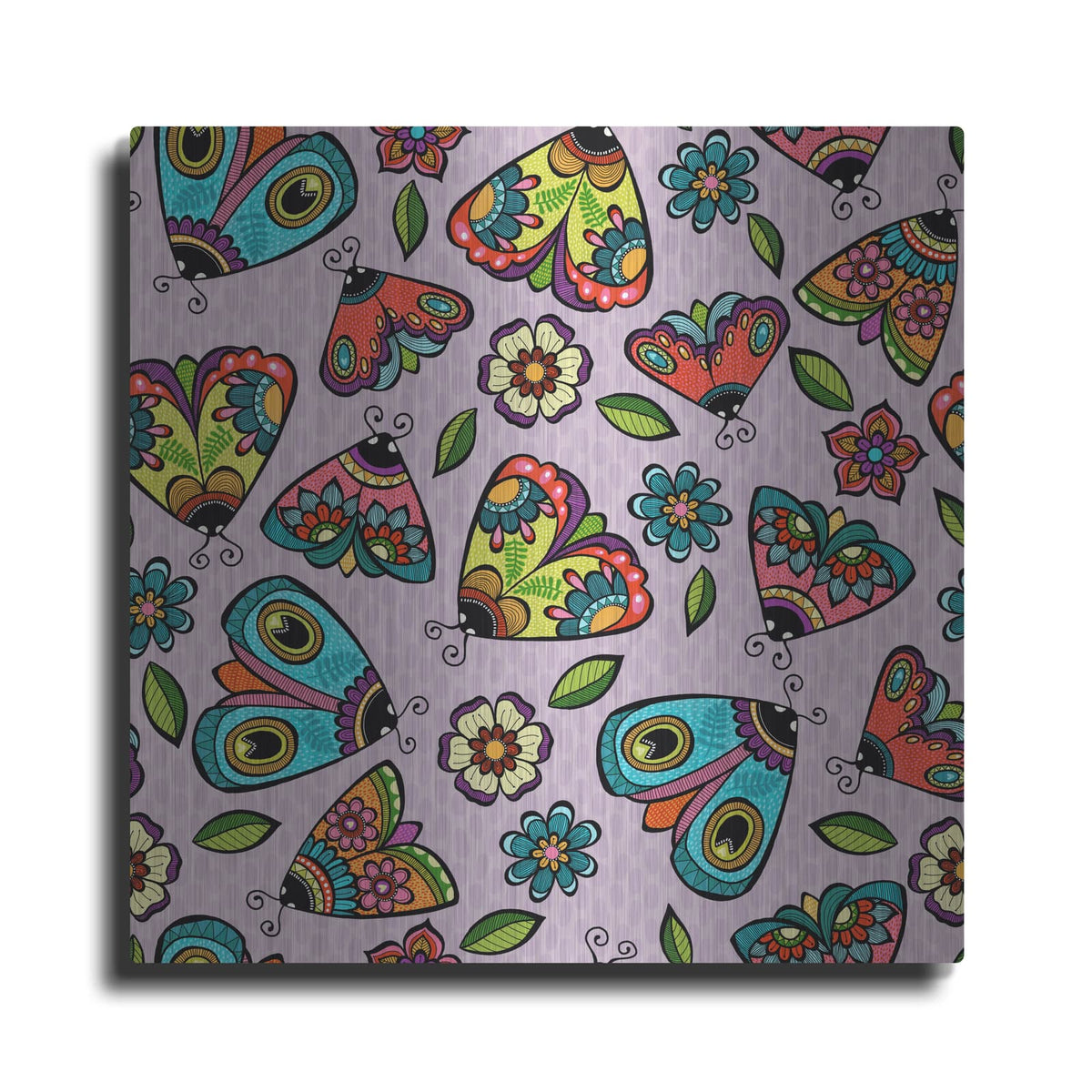'Garden Moths Pattern Square' by Hello Angel – Metal Wall Art