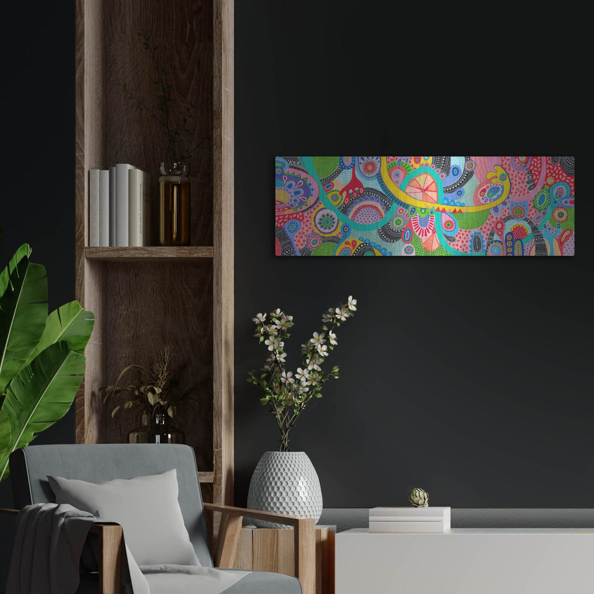 'River Adventures' by Hello Angel – Metal Wall Art, 36x12 room view