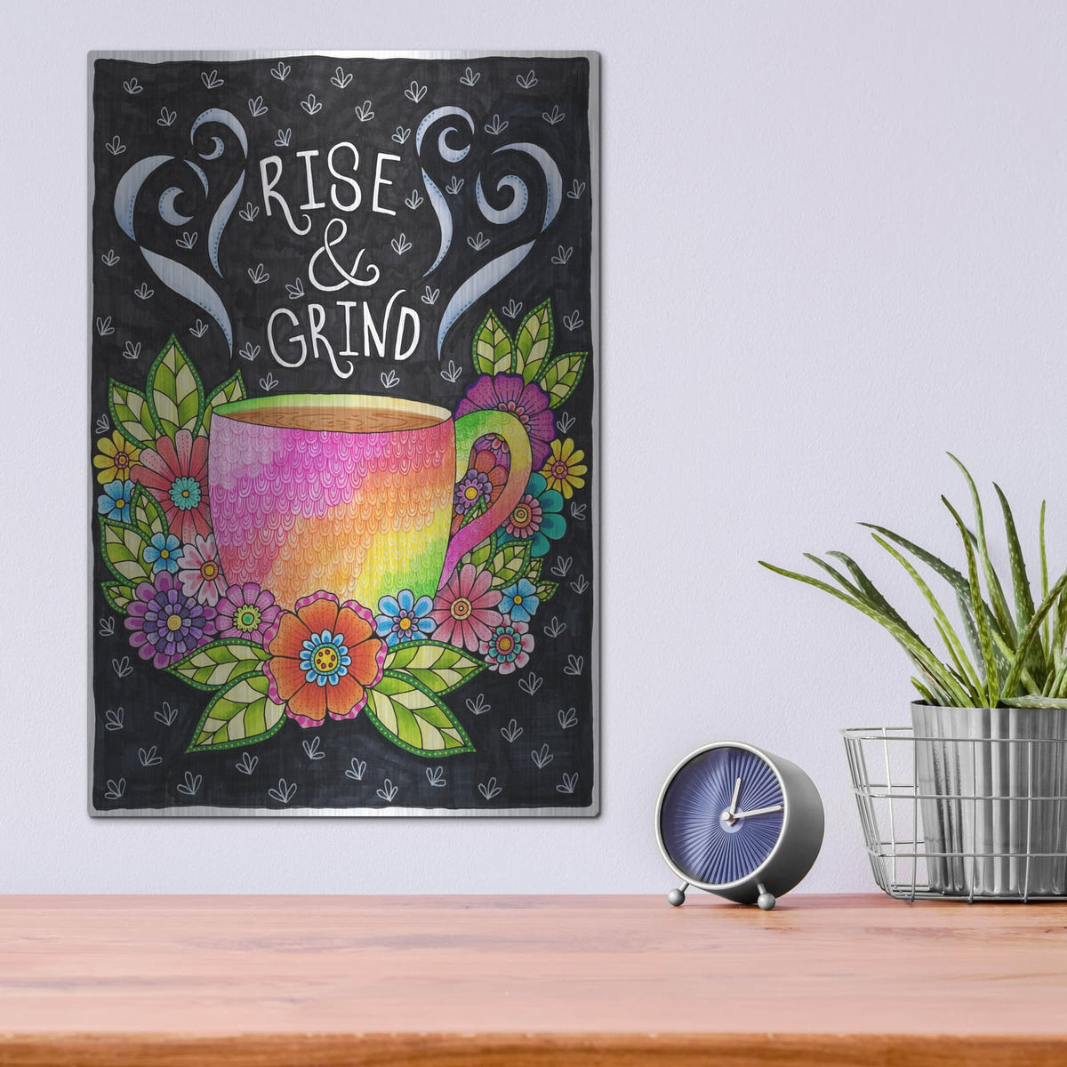 'Rise & Grind' by Hello Angel – Metal Wall Art, 12x16 room view