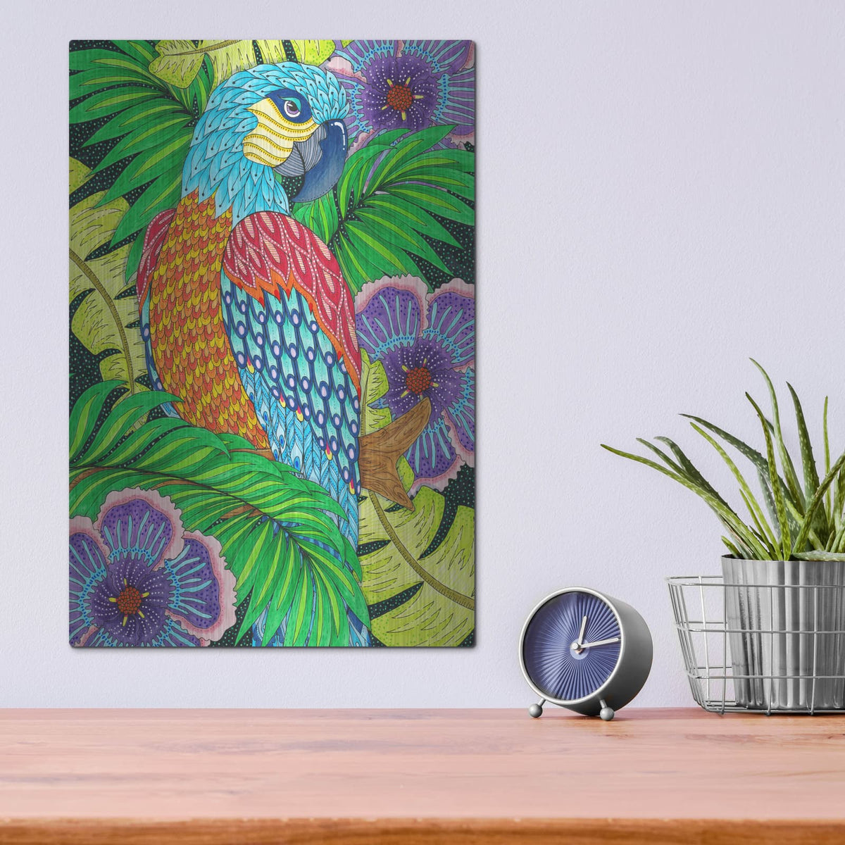 'Jungle Parrot' by Hello Angel – Metal Wall Art, 12x16 room view