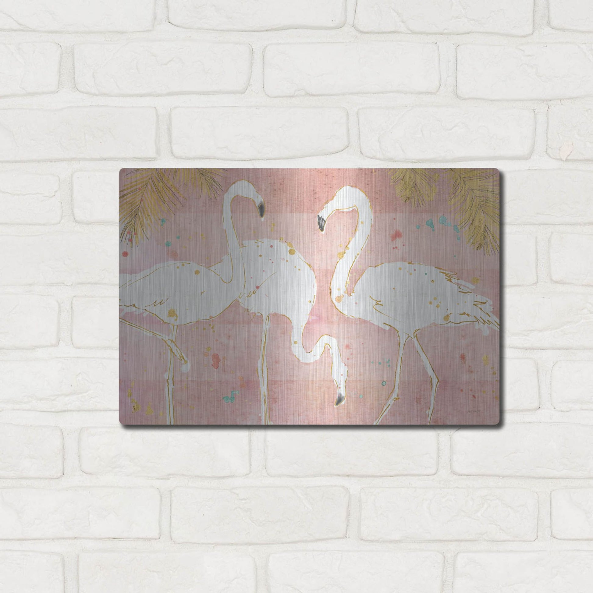 Luxe Metal Art 'Flamingo Fever IV' by Anne Tavoletti, Metal Wall Art,16x12