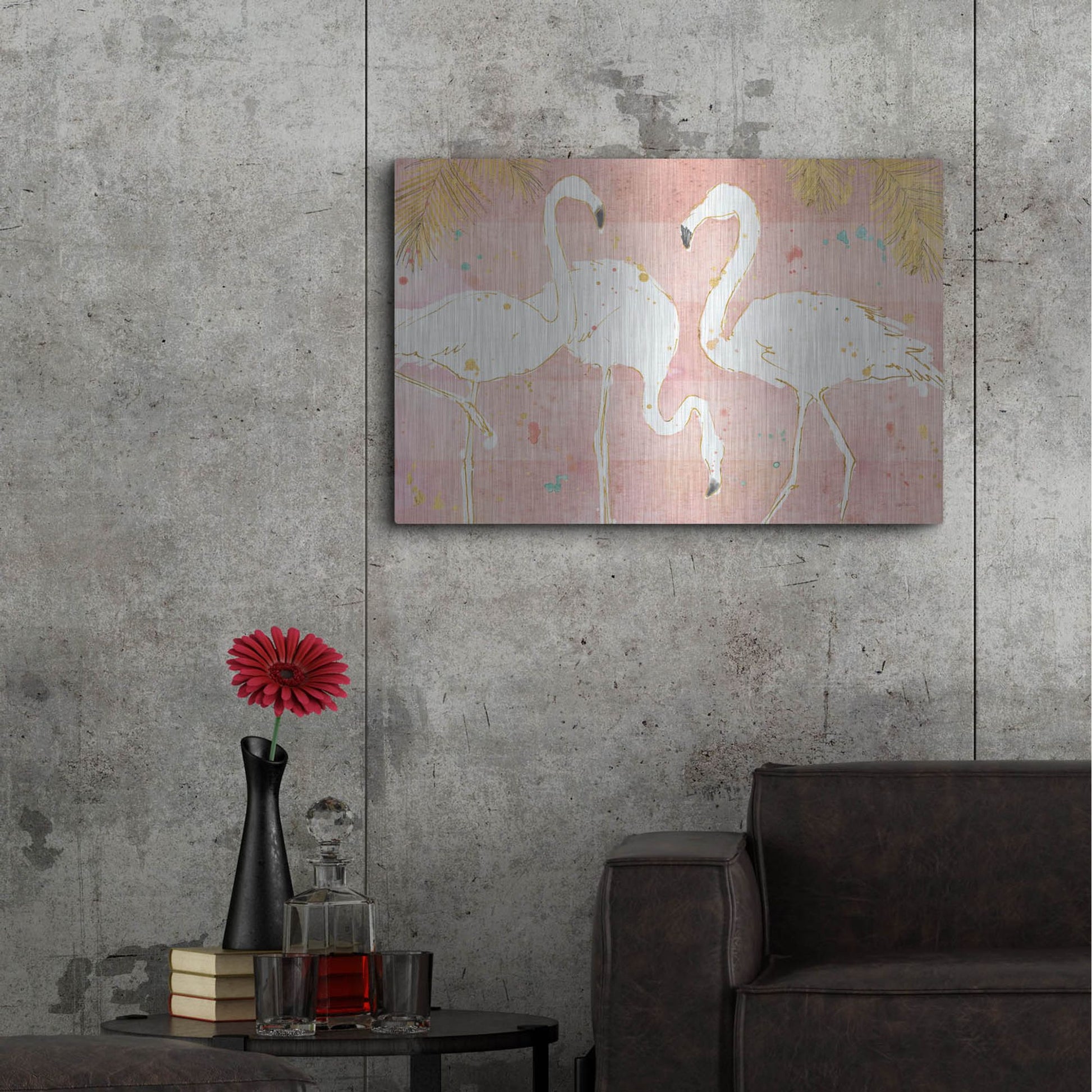 Luxe Metal Art 'Flamingo Fever IV' by Anne Tavoletti, Metal Wall Art,36x24