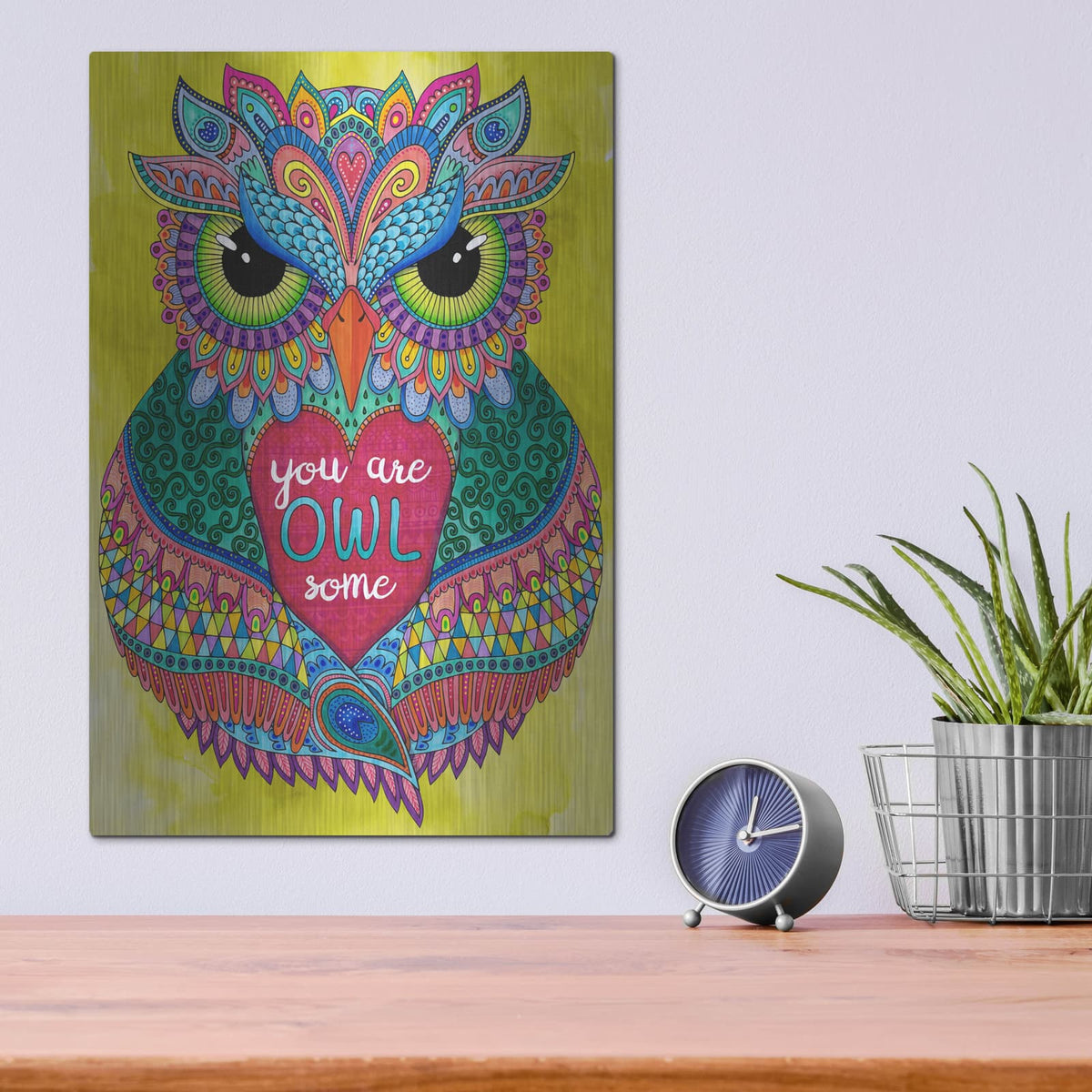 'You Are Owlsome' by Hello Angel – Metal Wall Art, 12x16 room view