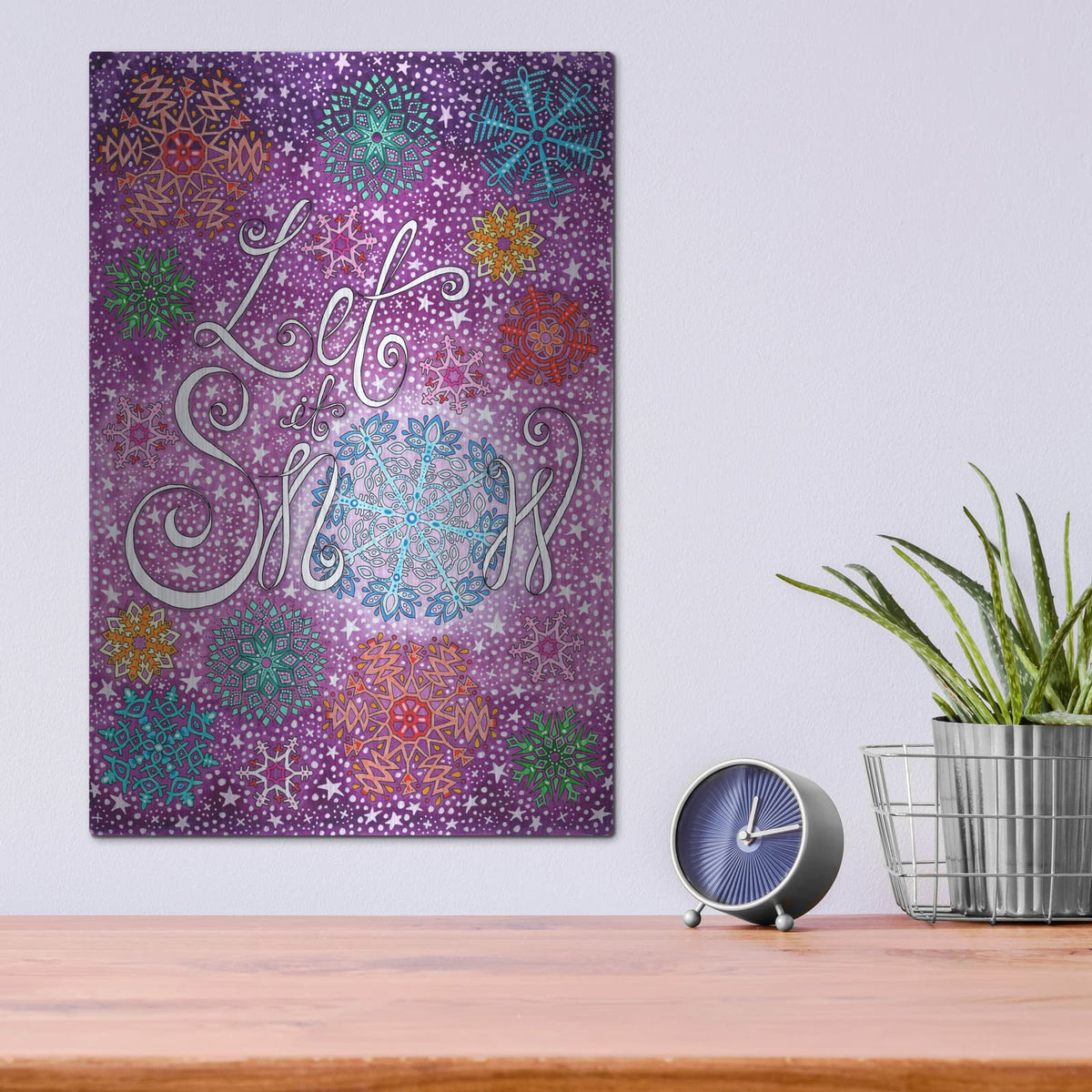 'Let It Snow' by Hello Angel – Metal Wall Art, 12x16 room view