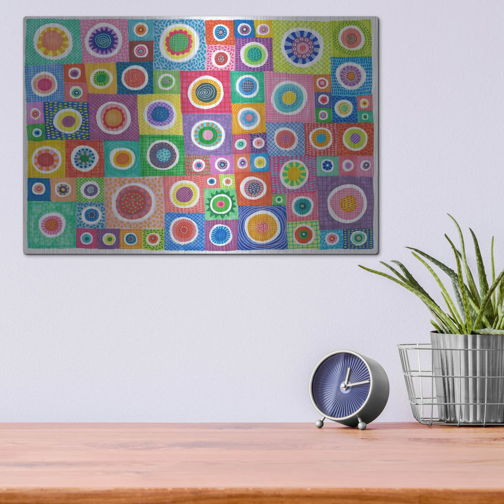 'Patchwork Circles' by Hello Angel – Metal Wall Art, 16x12 room view
