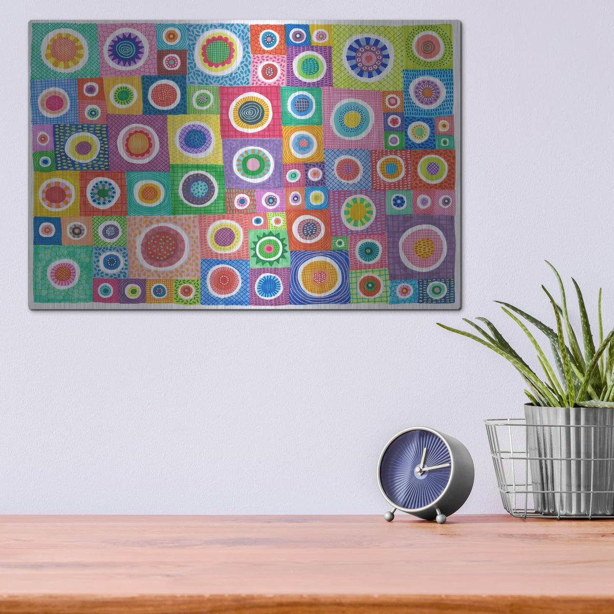 'Patchwork Circles' by Hello Angel – Metal Wall Art, 16x12 room view