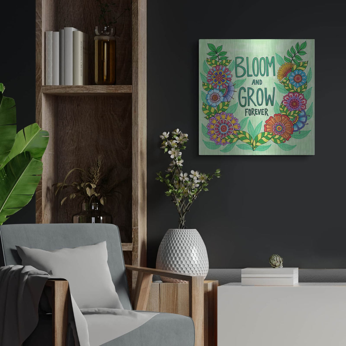 'Bloom And Grow' by Hello Angel – Metal Wall Art, 24x24 room view
