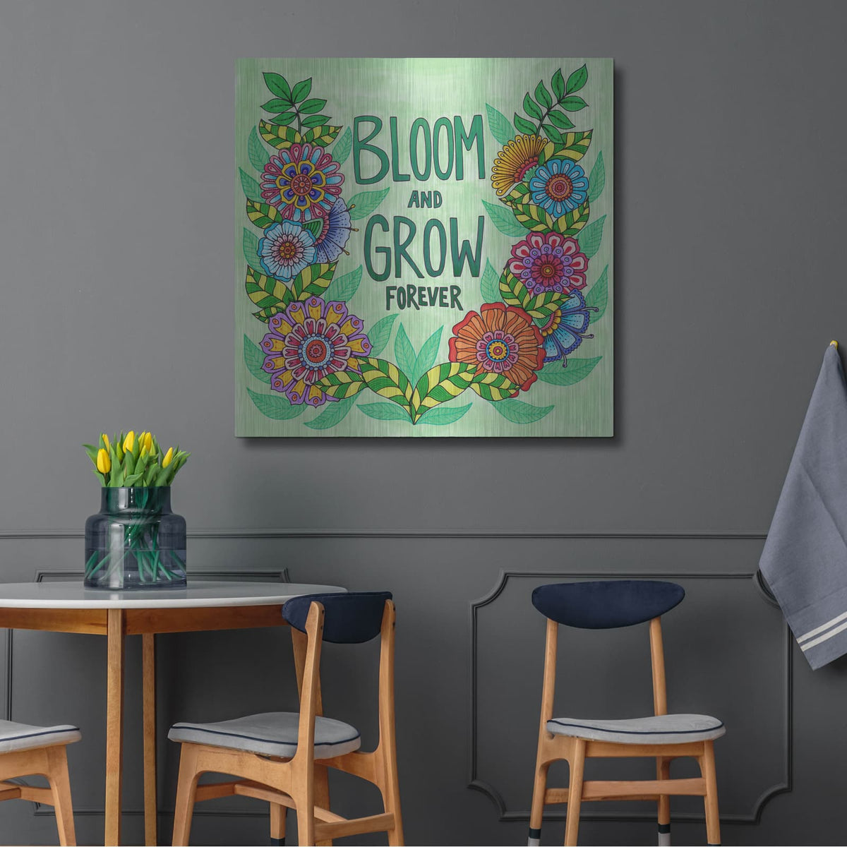 'Bloom And Grow' by Hello Angel – Metal Wall Art, 36x36 room view