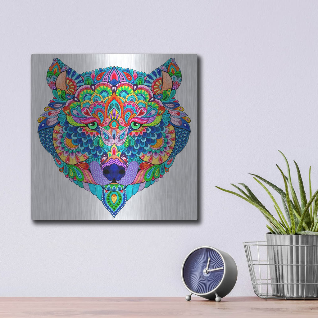 'Blue Wolf' by Hello Angel – Metal Wall Art, 12x12 room view