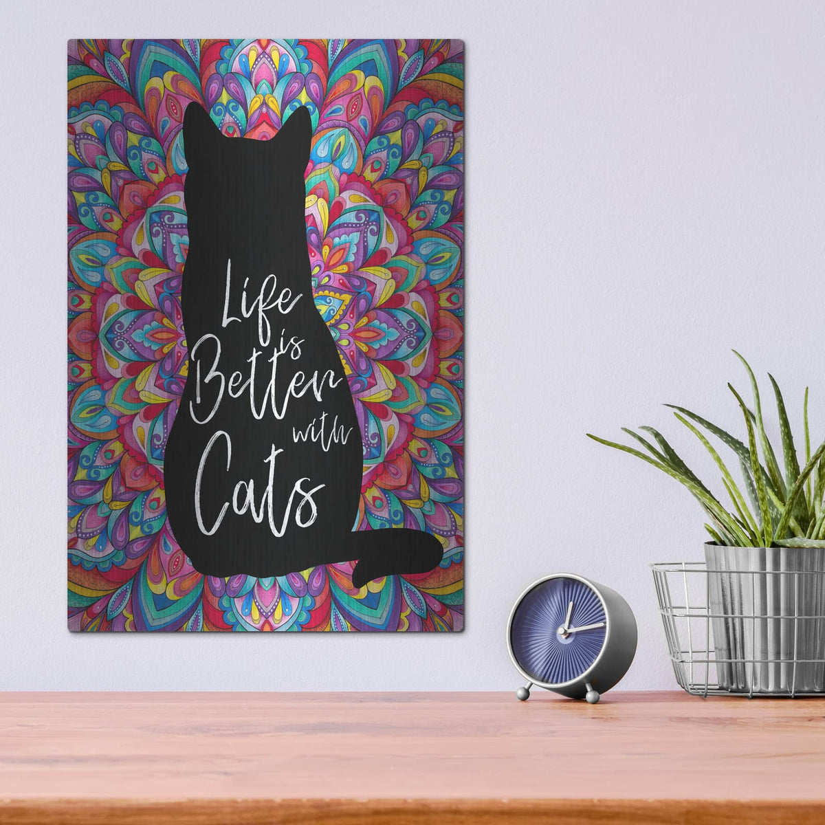 'Better With Cats' by Hello Angel – Metal Wall Art, 12x16 room view