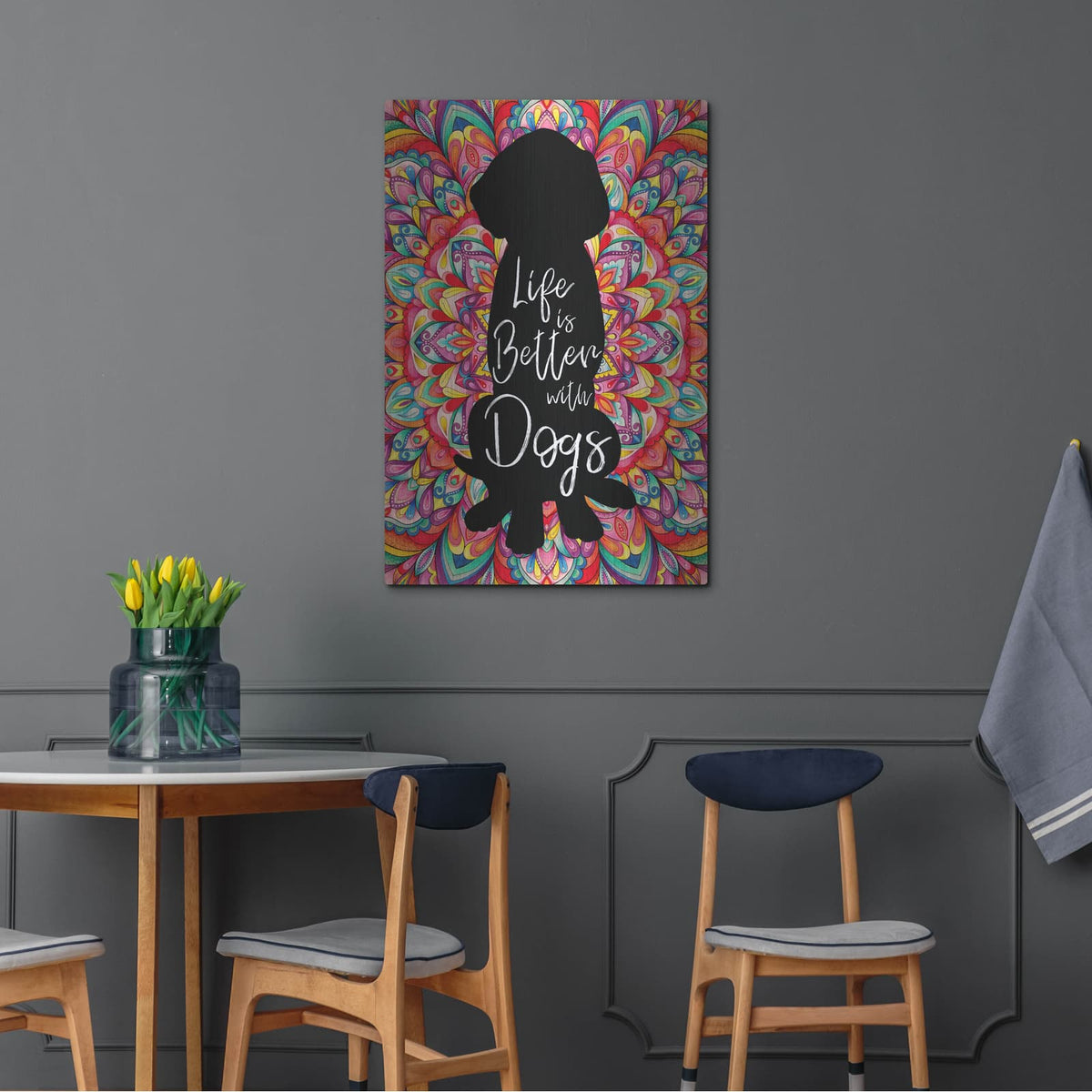 'Better With Dogs' by Hello Angel – Metal Wall Art, 24x36 room view