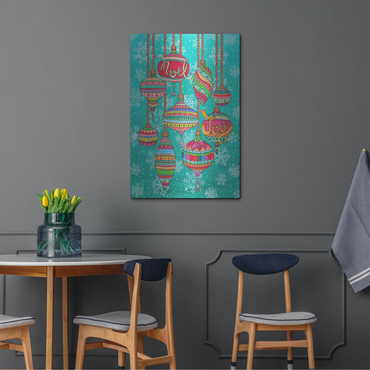 'Baubles In The Snow' by Hello Angel – Metal Wall Art, 24x36 room view