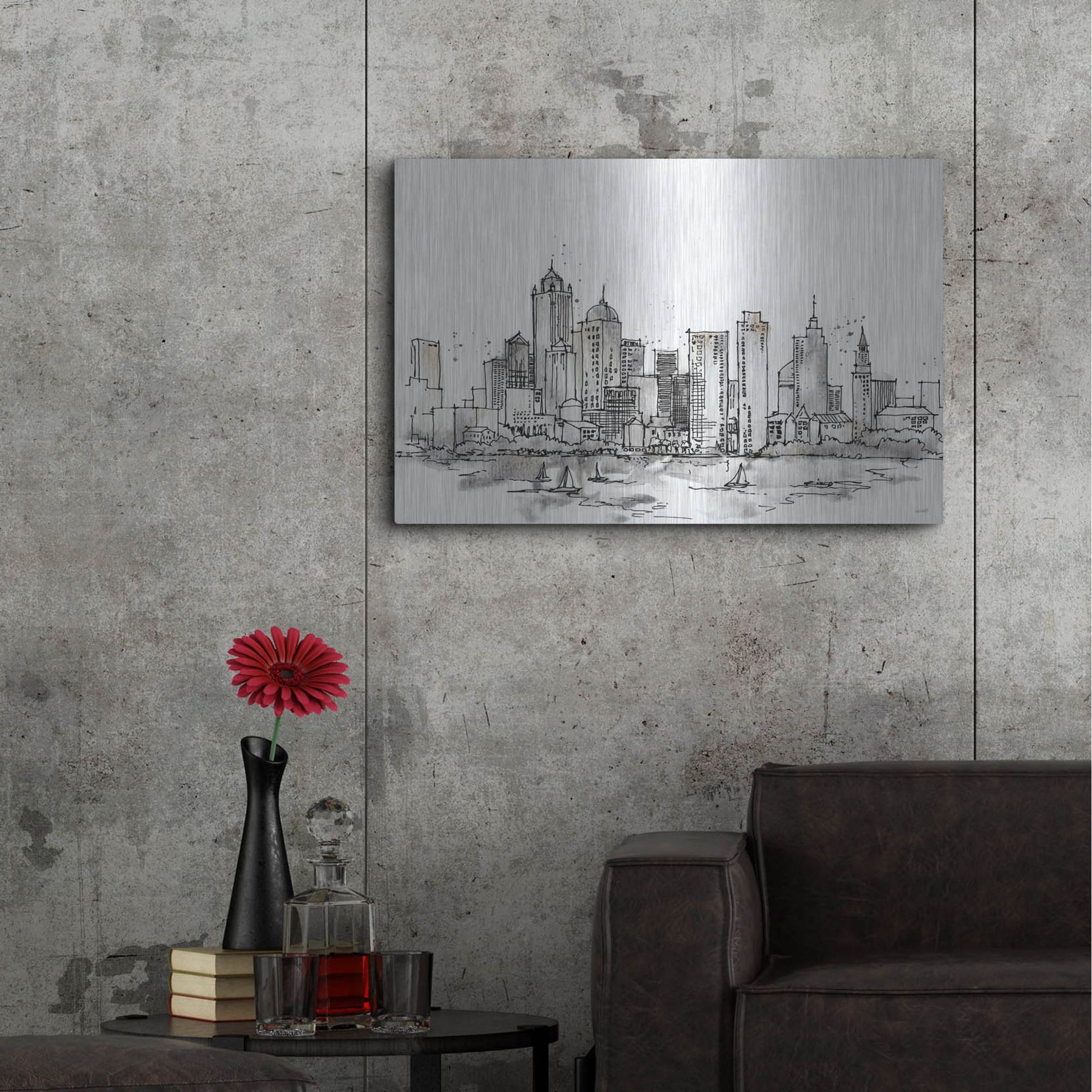 Luxe Metal Art 'Skyline Sketches III' by Anne Tavoletti, Metal Wall Art,36x24