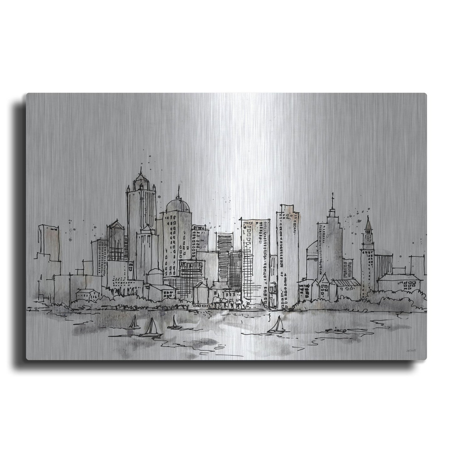 Luxe Metal Art 'Skyline Sketches III' by Anne Tavoletti, Metal Wall Art