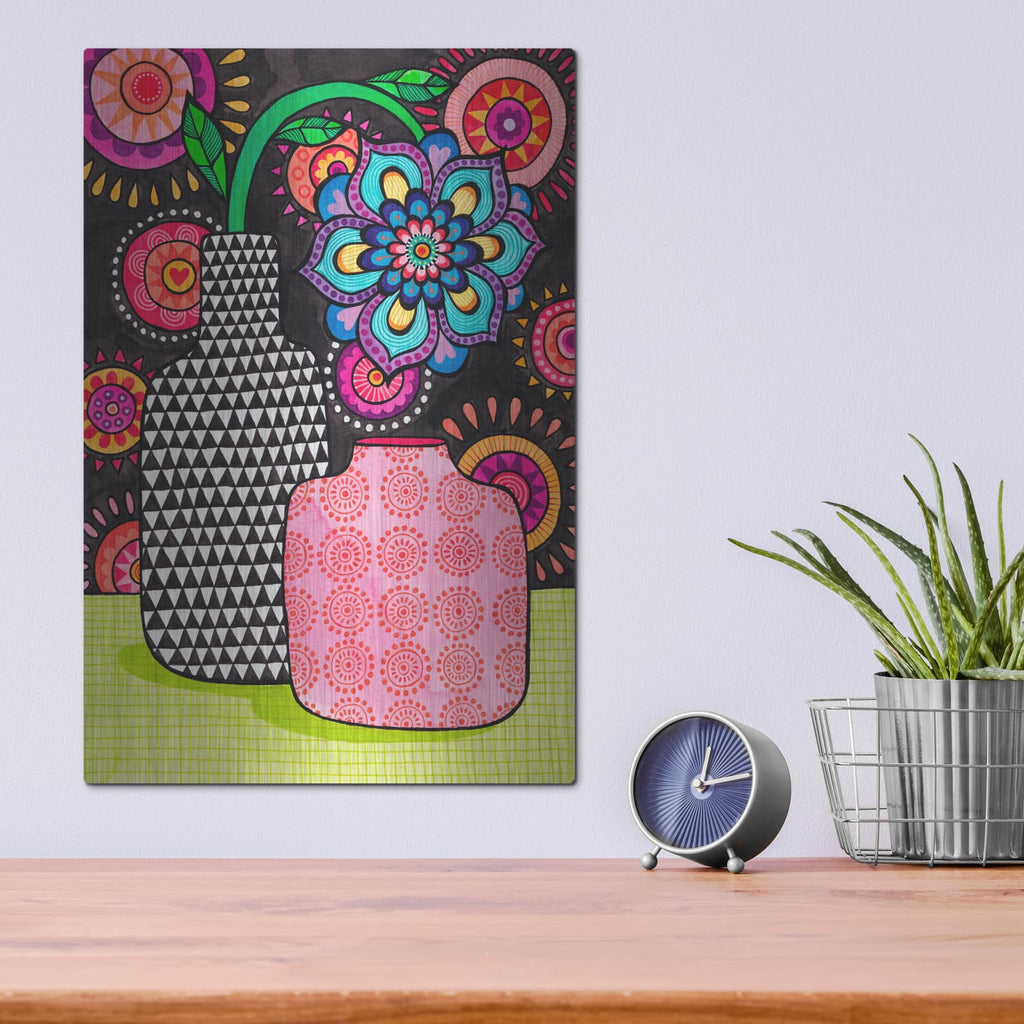 'Two Vases One Flower' by Hello Angel – Metal Wall Art, 12x16 room view