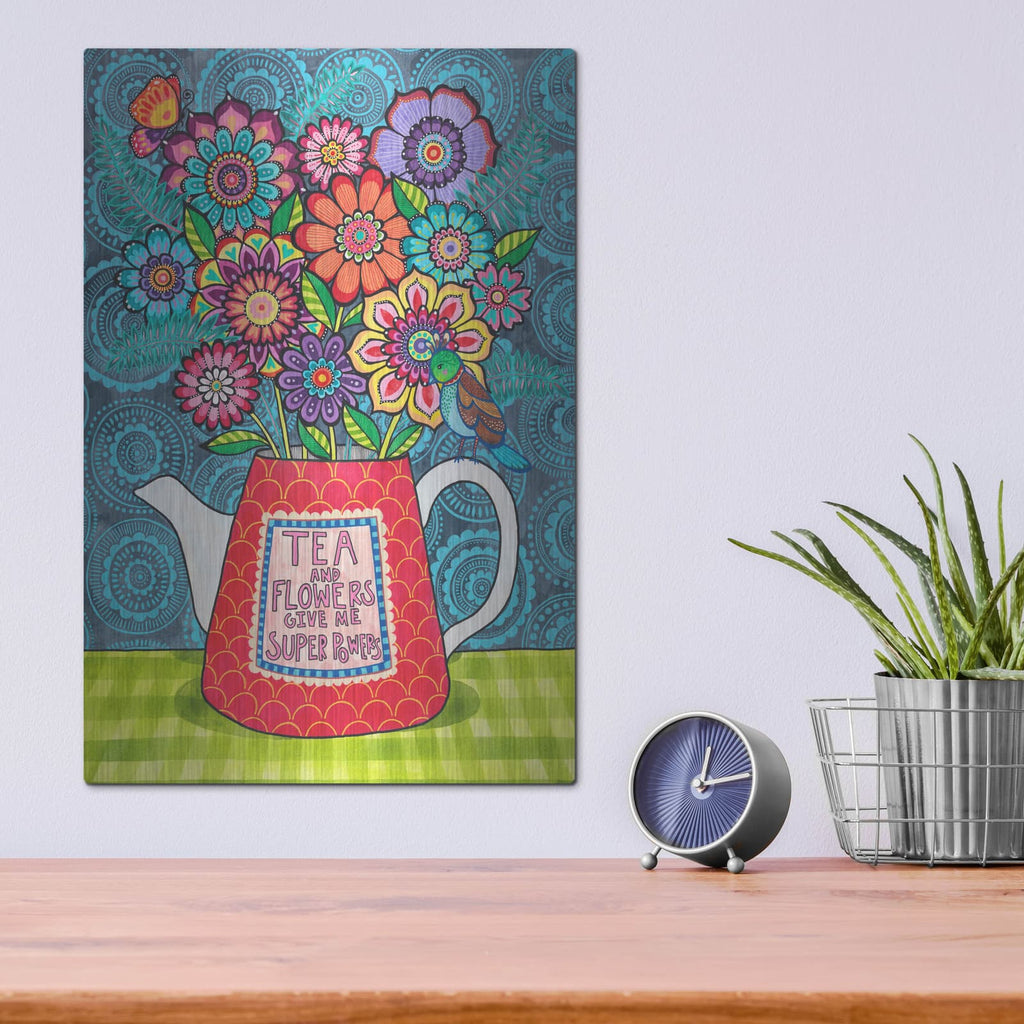 'Tea And Flowers' by Hello Angel – Metal Wall Art, 12x16 room view