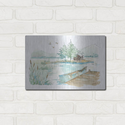 Luxe Metal Art 'Lakehouse II on White' by Anne Tavoletti, Metal Wall Art,16x12