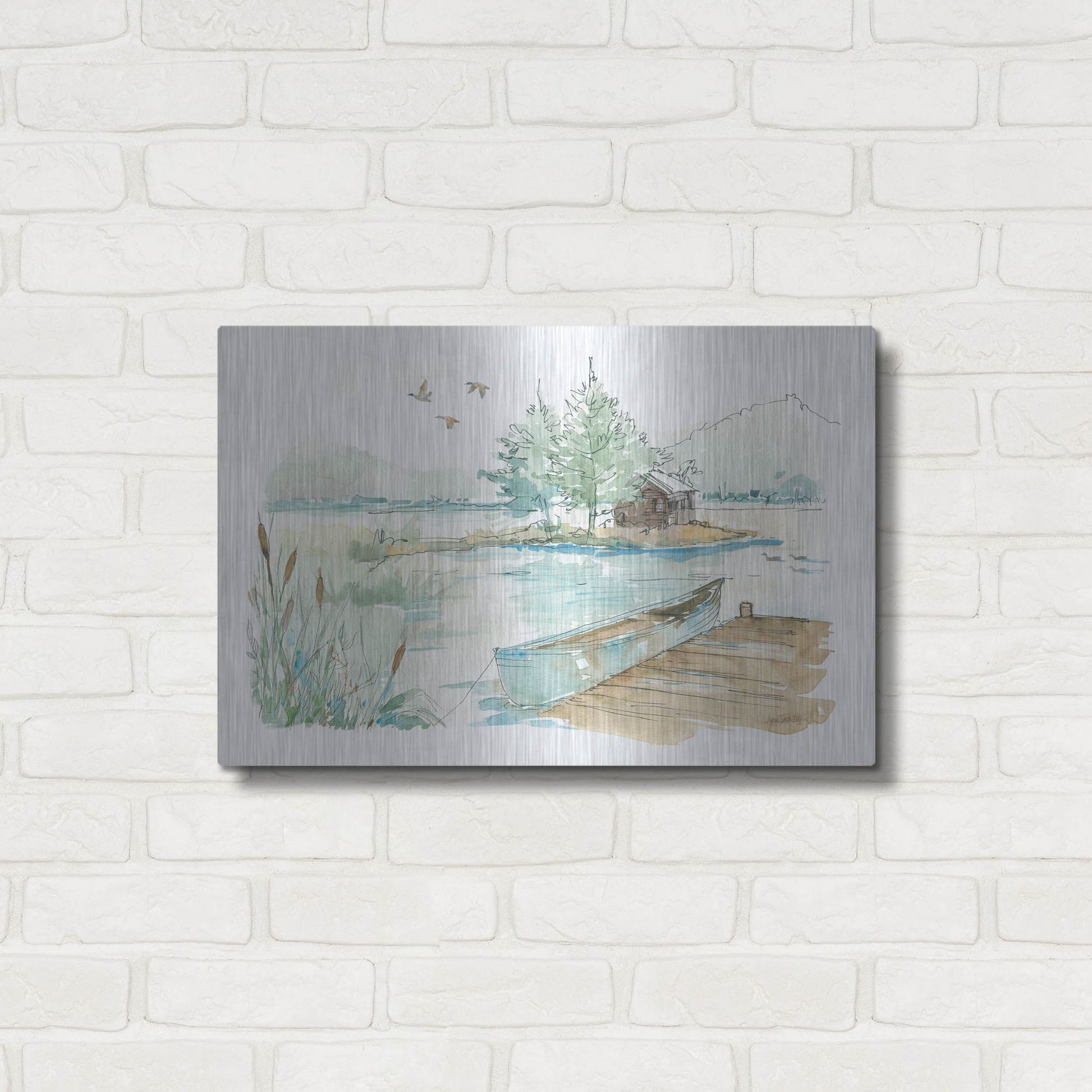 Luxe Metal Art 'Lakehouse II on White' by Anne Tavoletti, Metal Wall Art,24x16