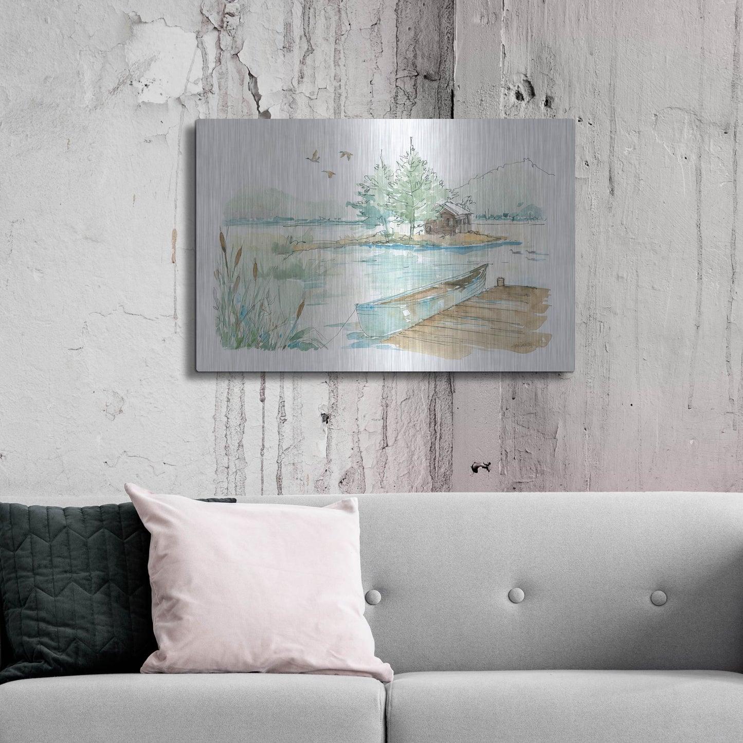 Luxe Metal Art 'Lakehouse II on White' by Anne Tavoletti, Metal Wall Art,36x24