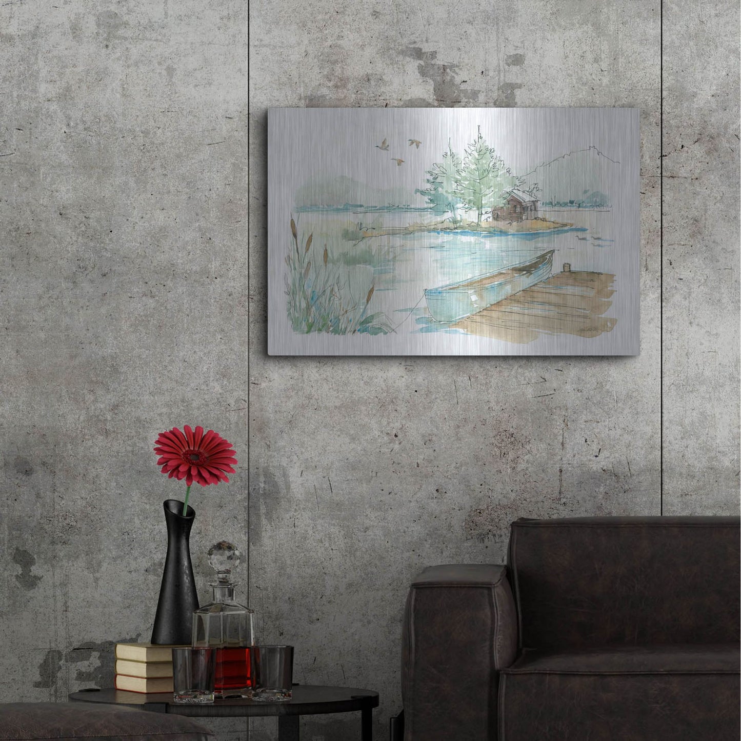 Luxe Metal Art 'Lakehouse II on White' by Anne Tavoletti, Metal Wall Art,36x24