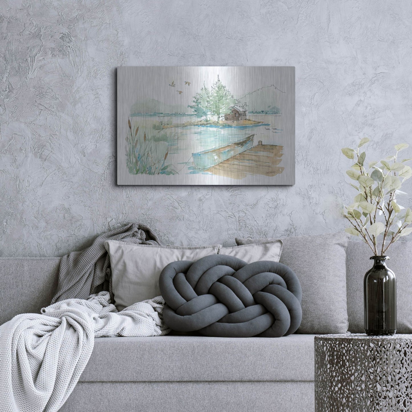 Luxe Metal Art 'Lakehouse II on White' by Anne Tavoletti, Metal Wall Art,36x24