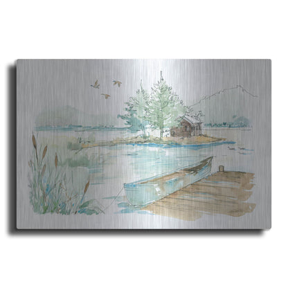 Luxe Metal Art 'Lakehouse II on White' by Anne Tavoletti, Metal Wall Art